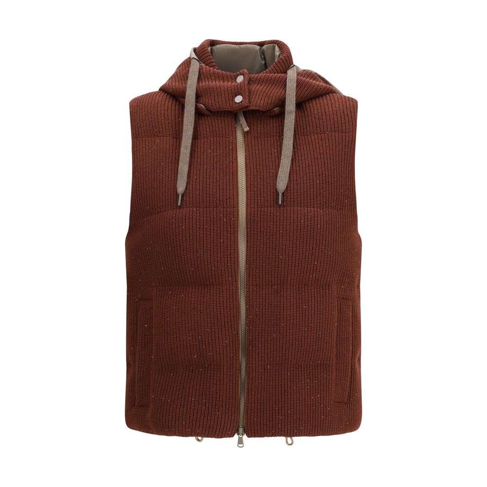 Brunello Cucinelli Brown Cotton Sleveless Jacket | Regal Royce