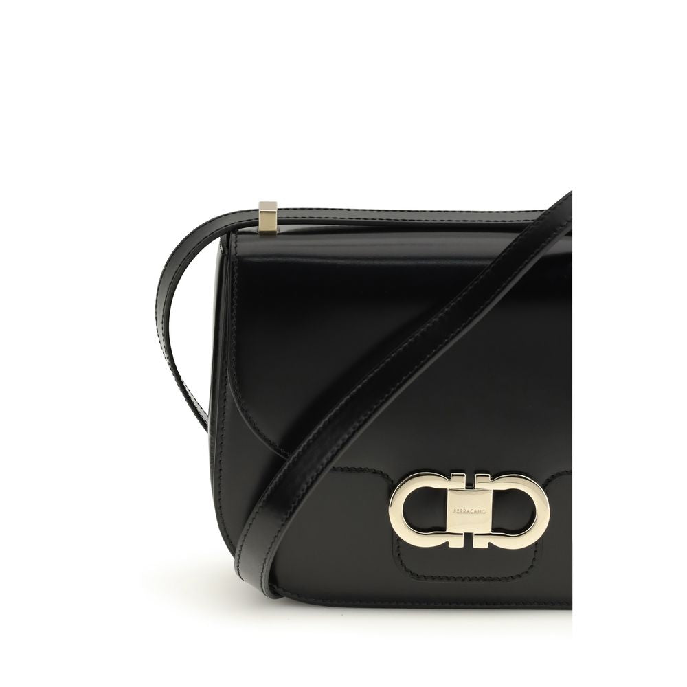 Ferragamo Black Calf Leather Bos Taurus Shoulder Bag | Regal Royce