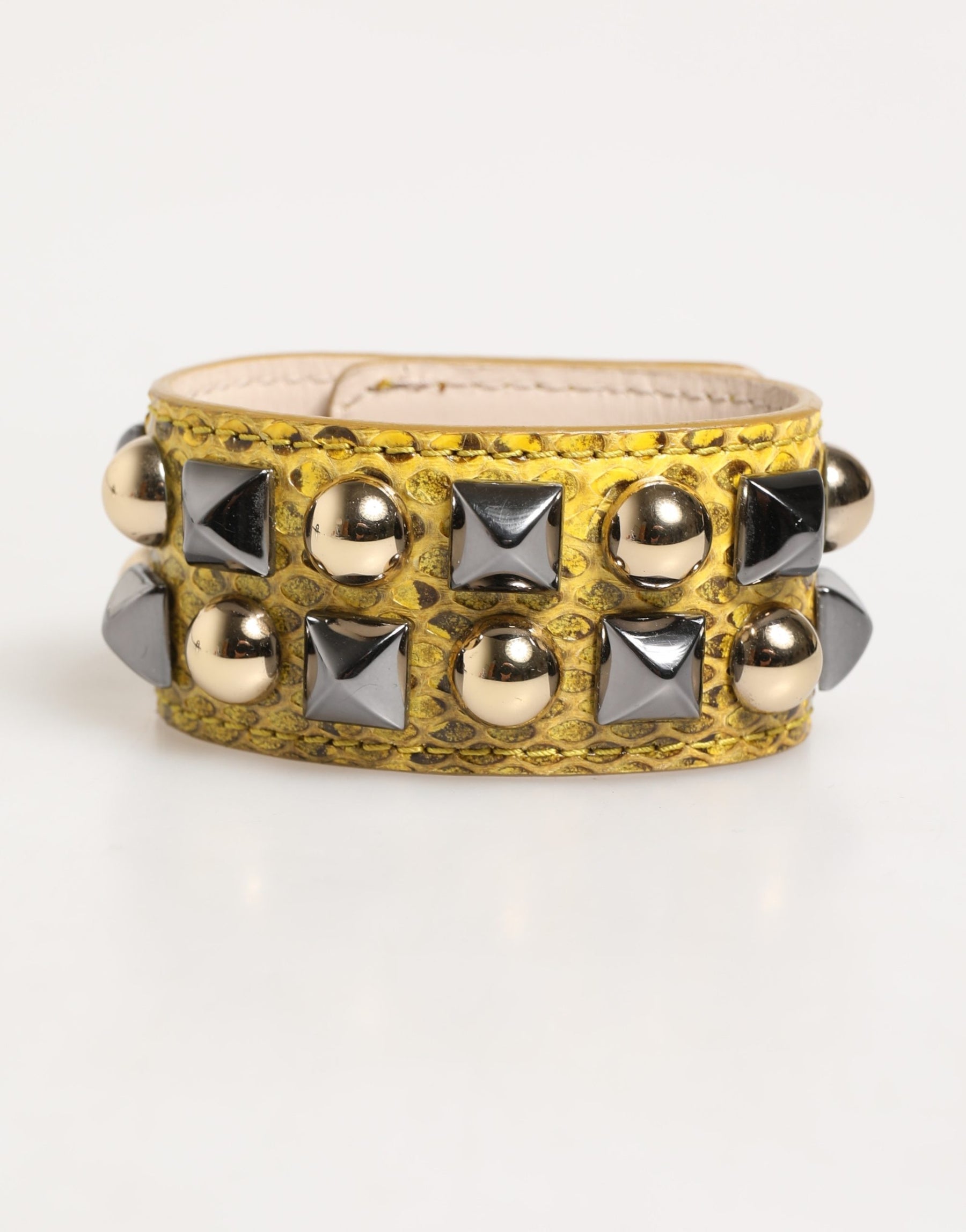 Dolce & Gabbana Yellow Leather Cuff Studded Embellished Bracelet | Regal Royce