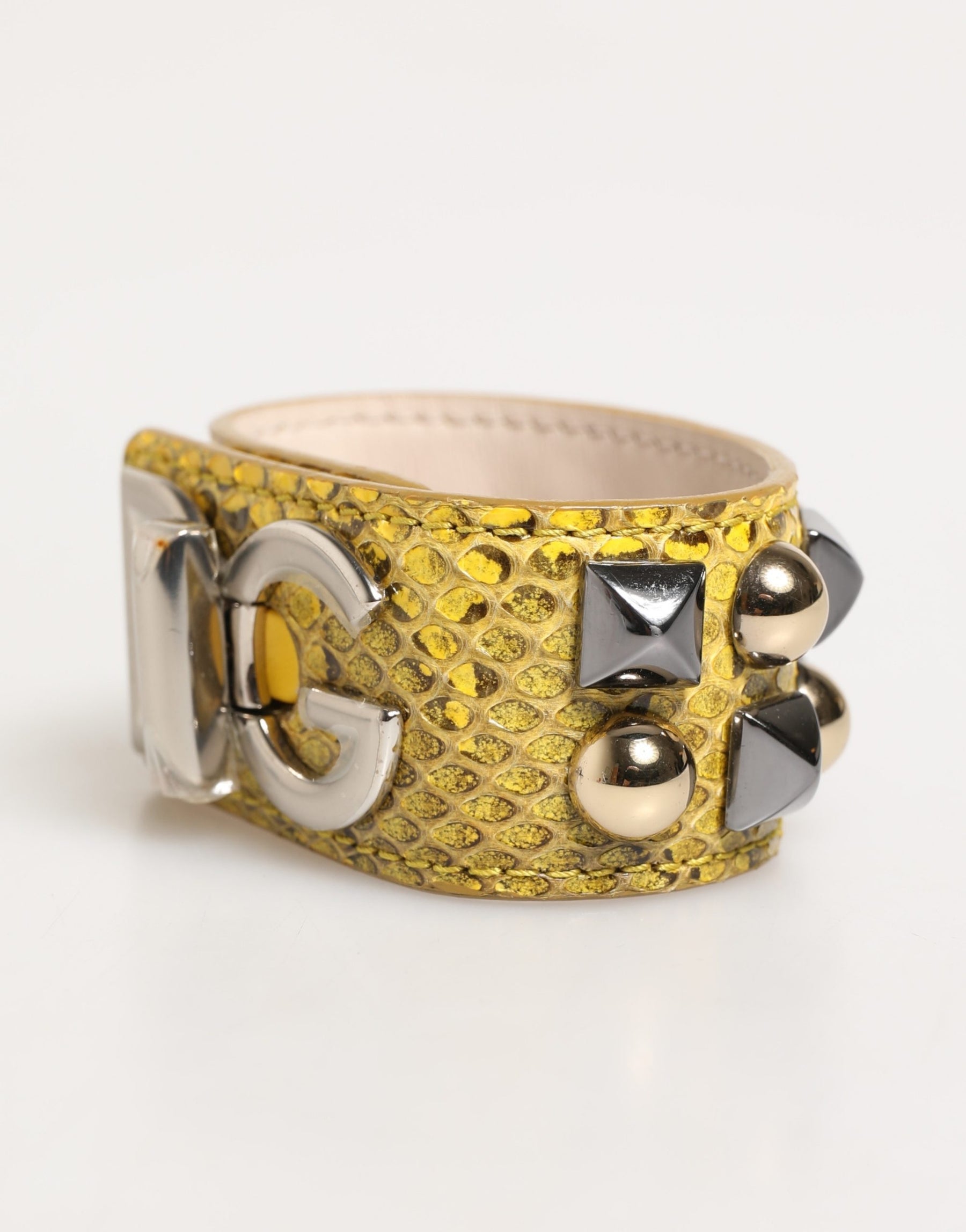Dolce & Gabbana Yellow Leather Cuff Studded Embellished Bracelet | Regal Royce
