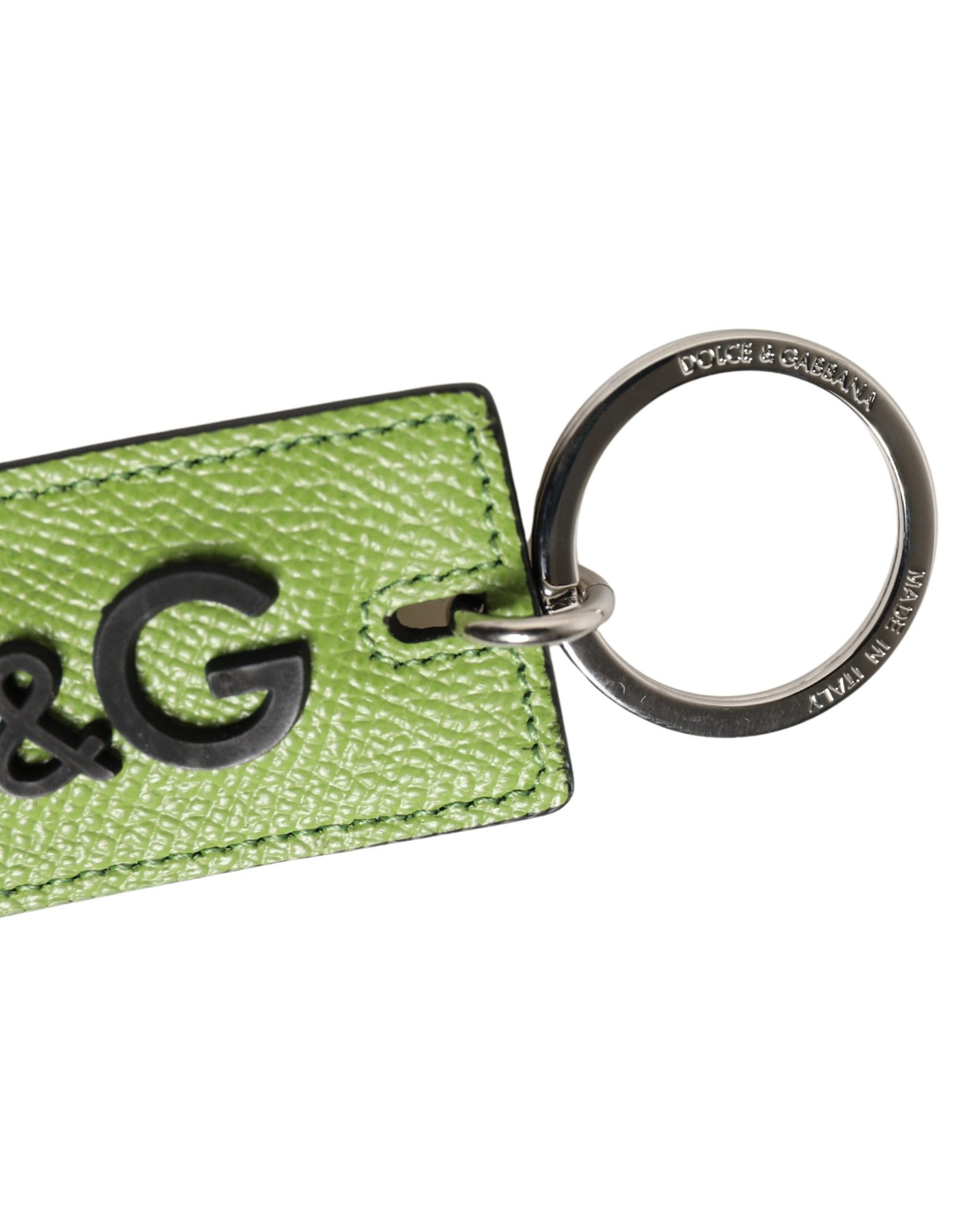 Dolce & Gabbana Green Calf Leather DG Logo Metal Ring Keyring Keychain | Regal Royce