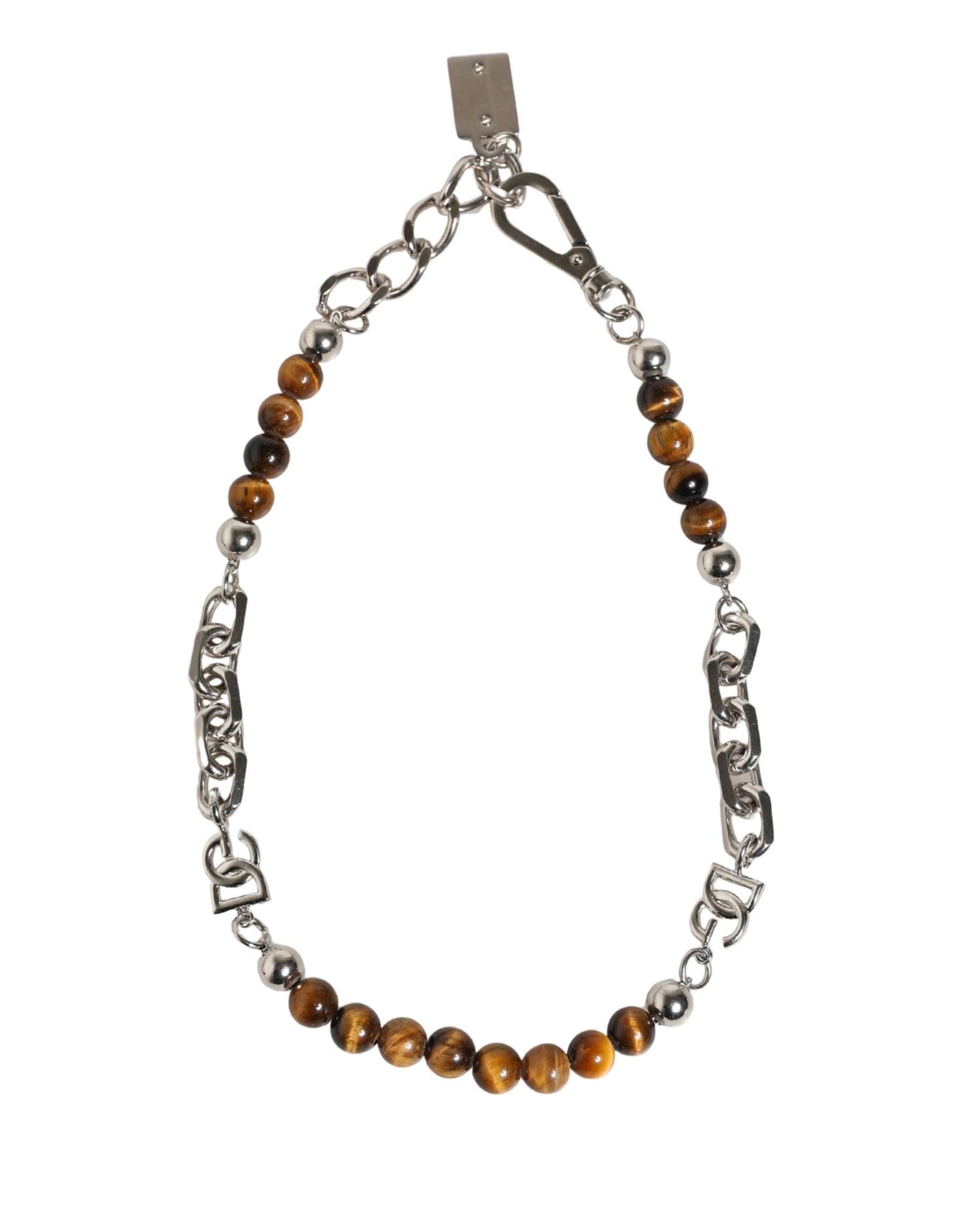 Dolce & Gabbana Silver Tone Brass Chain Beaded Gem DG Logo Bracelet | Regal Royce