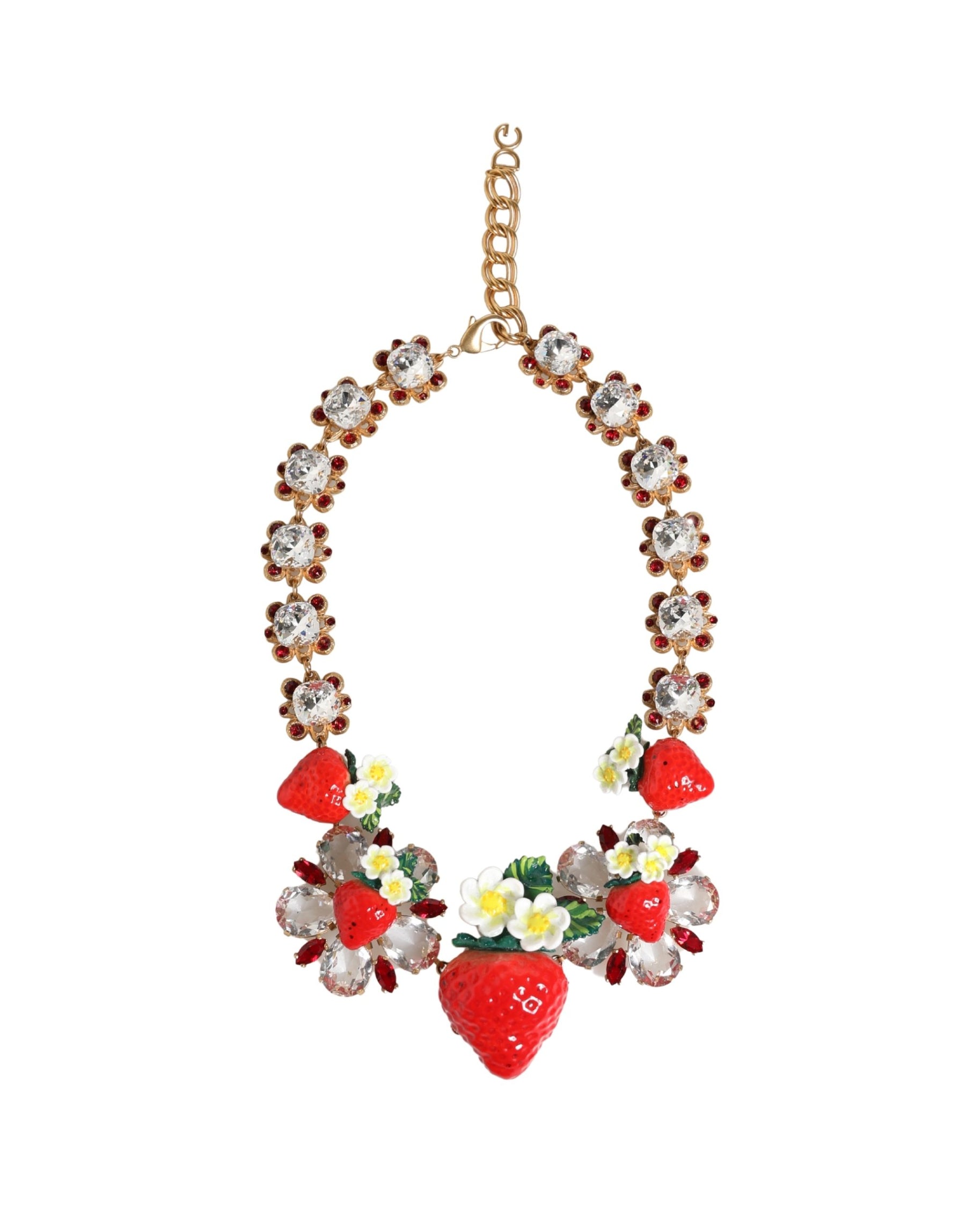 Dolce & Gabbana Gold Brass FRUIT Pendants Flowers Crystal Logo Necklace | Regal Royce