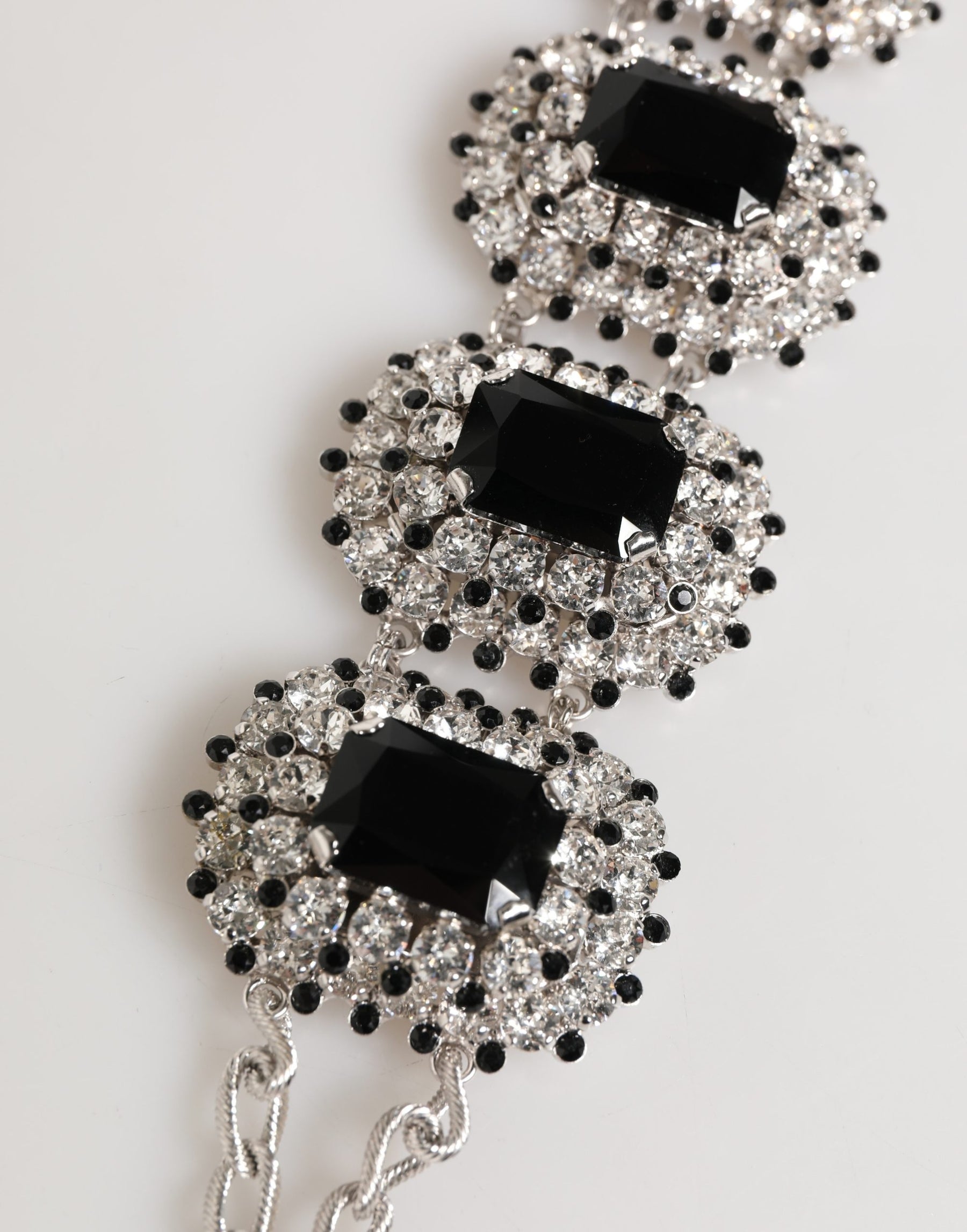 Dolce & Gabbana Silver Tone Brass Chain Crystal Embellished Bracelet | Regal Royce