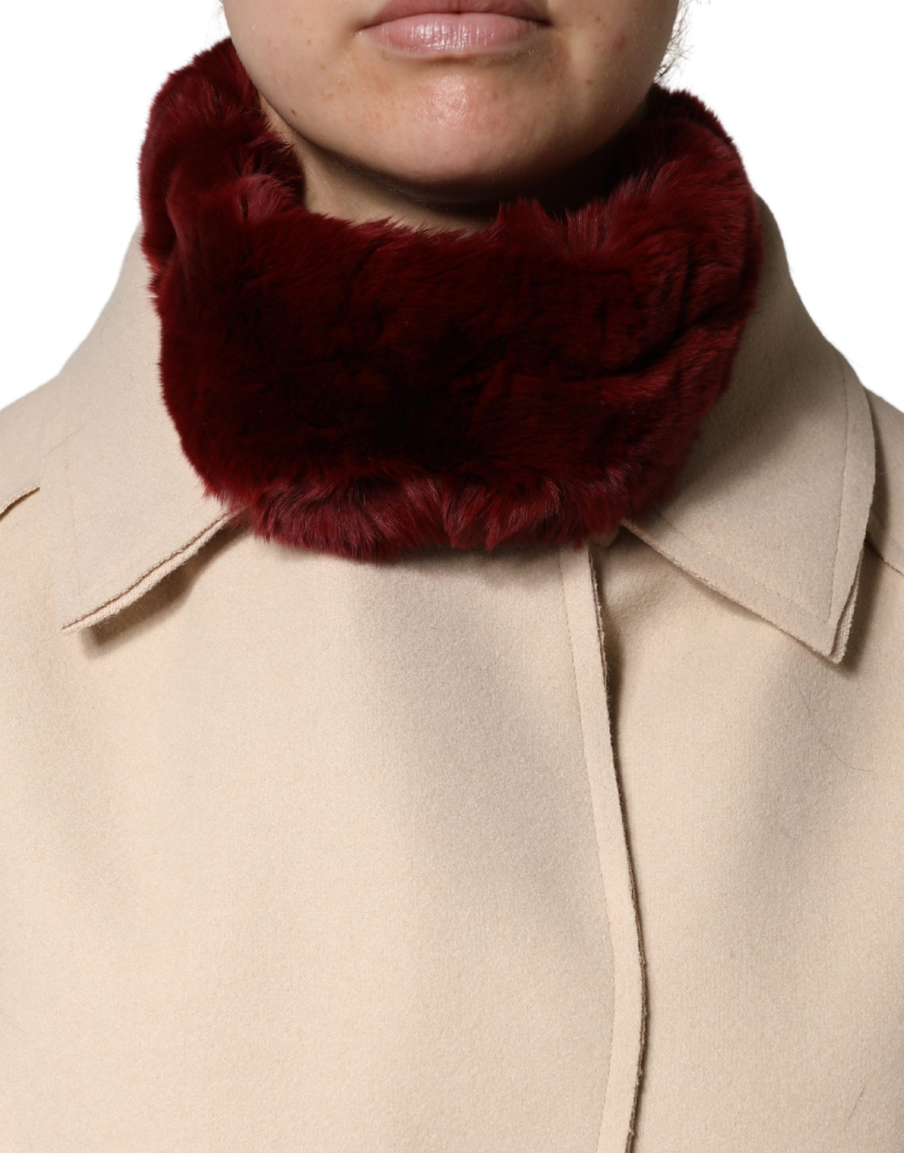Dolce & Gabbana Red Lamb Fur Collar Women Neck Wrap 50cm x 8cm Scarf | Regal Royce