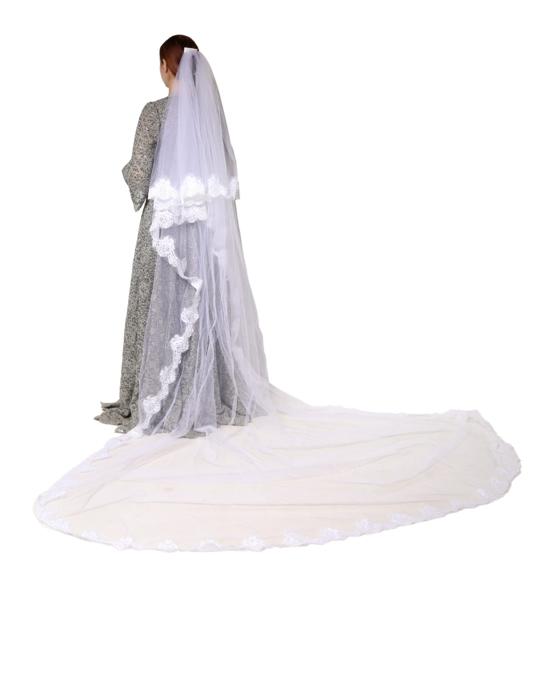 Dolce & Gabbana White Floral LaceNylon Floor Length 3M Long Veil | Regal Royce