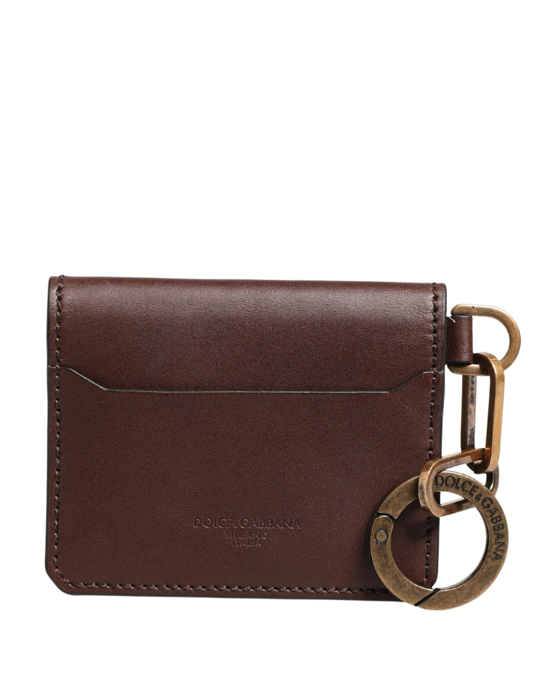 Dolce & Gabbana Brown Leather Logo Embossed Key Chain Card Holder Wallet | Regal Royce