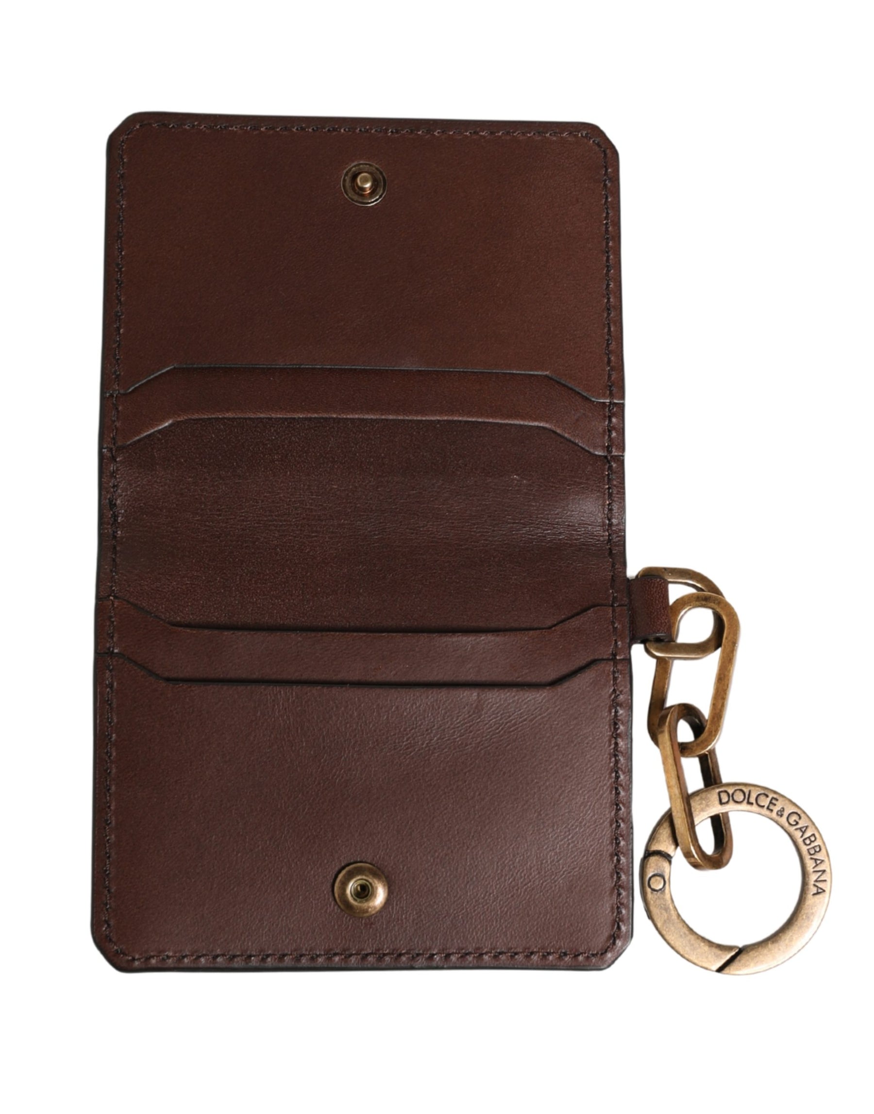 Dolce & Gabbana Brown Leather Logo Embossed Key Chain Card Holder Wallet | Regal Royce