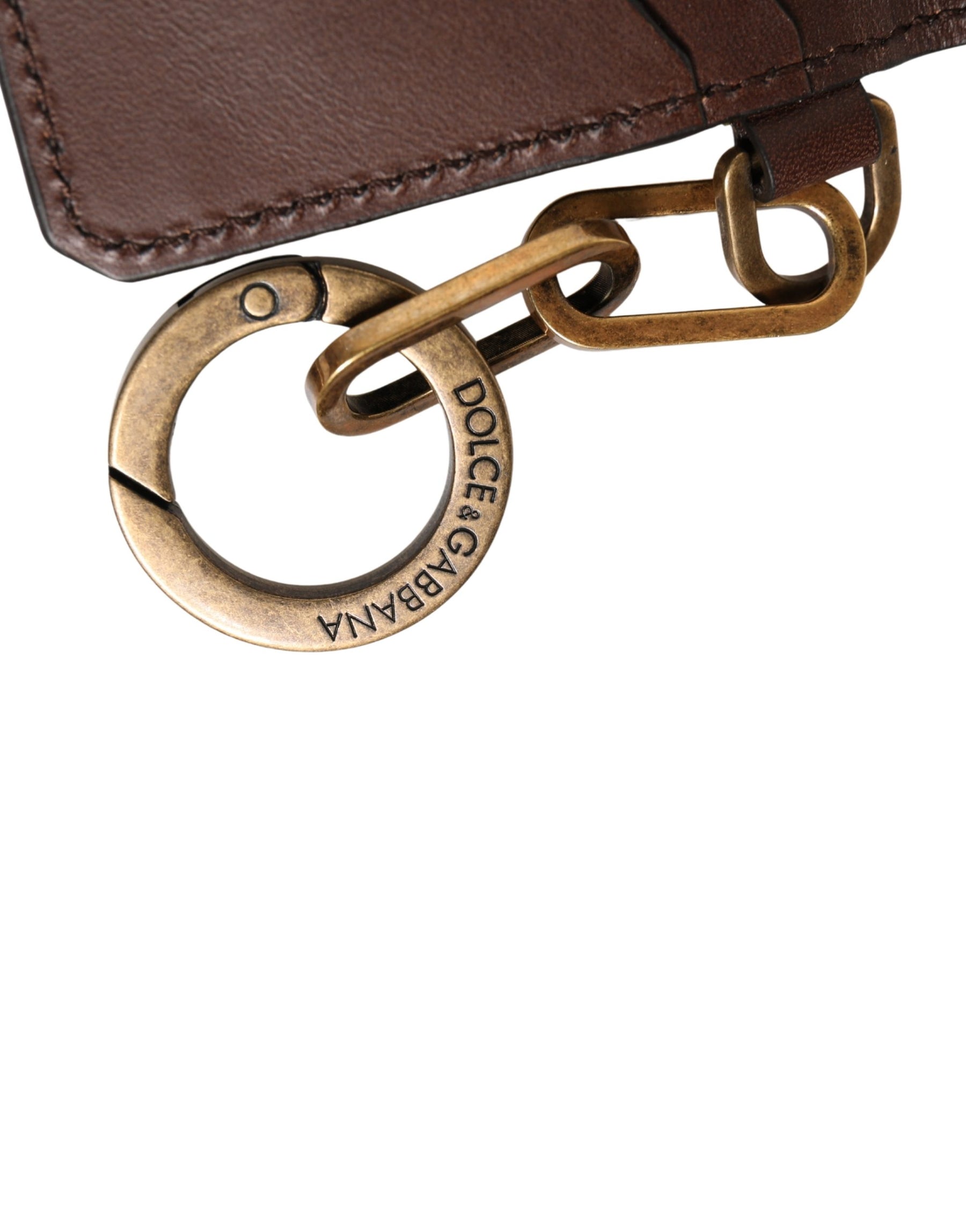 Dolce & Gabbana Brown Leather Logo Embossed Key Chain Card Holder Wallet | Regal Royce