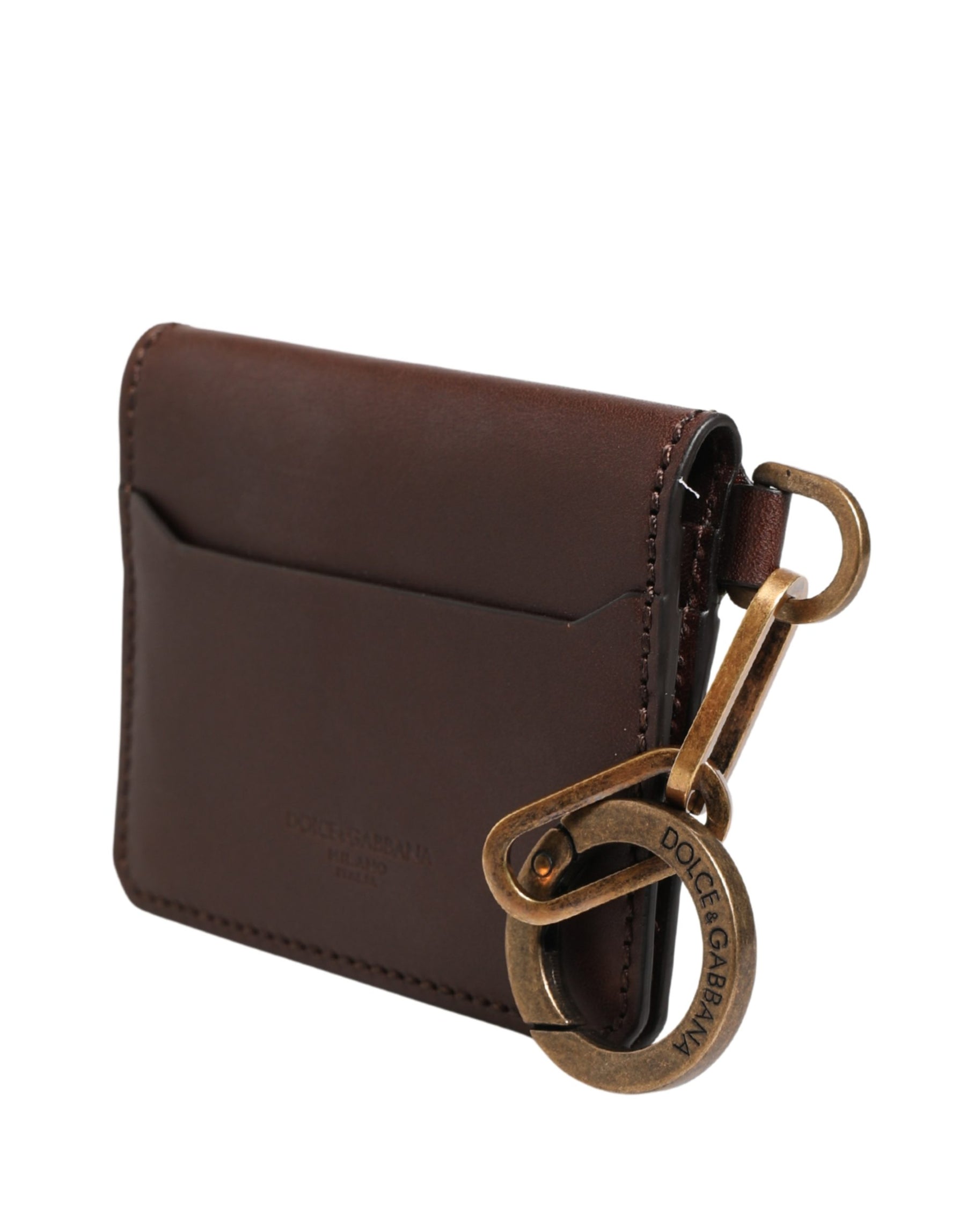 Dolce & Gabbana Brown Leather Logo Embossed Key Chain Card Holder Wallet | Regal Royce