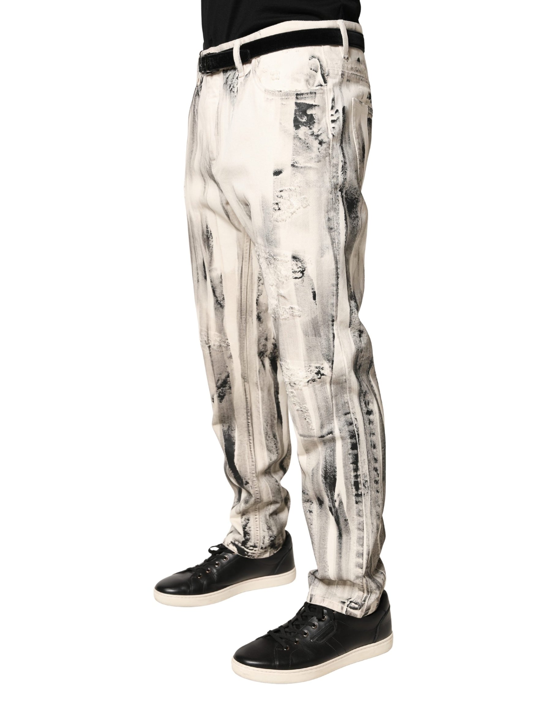 Dolce & Gabbana White Distressed Paint Print LooseDenim Jeans | Regal Royce