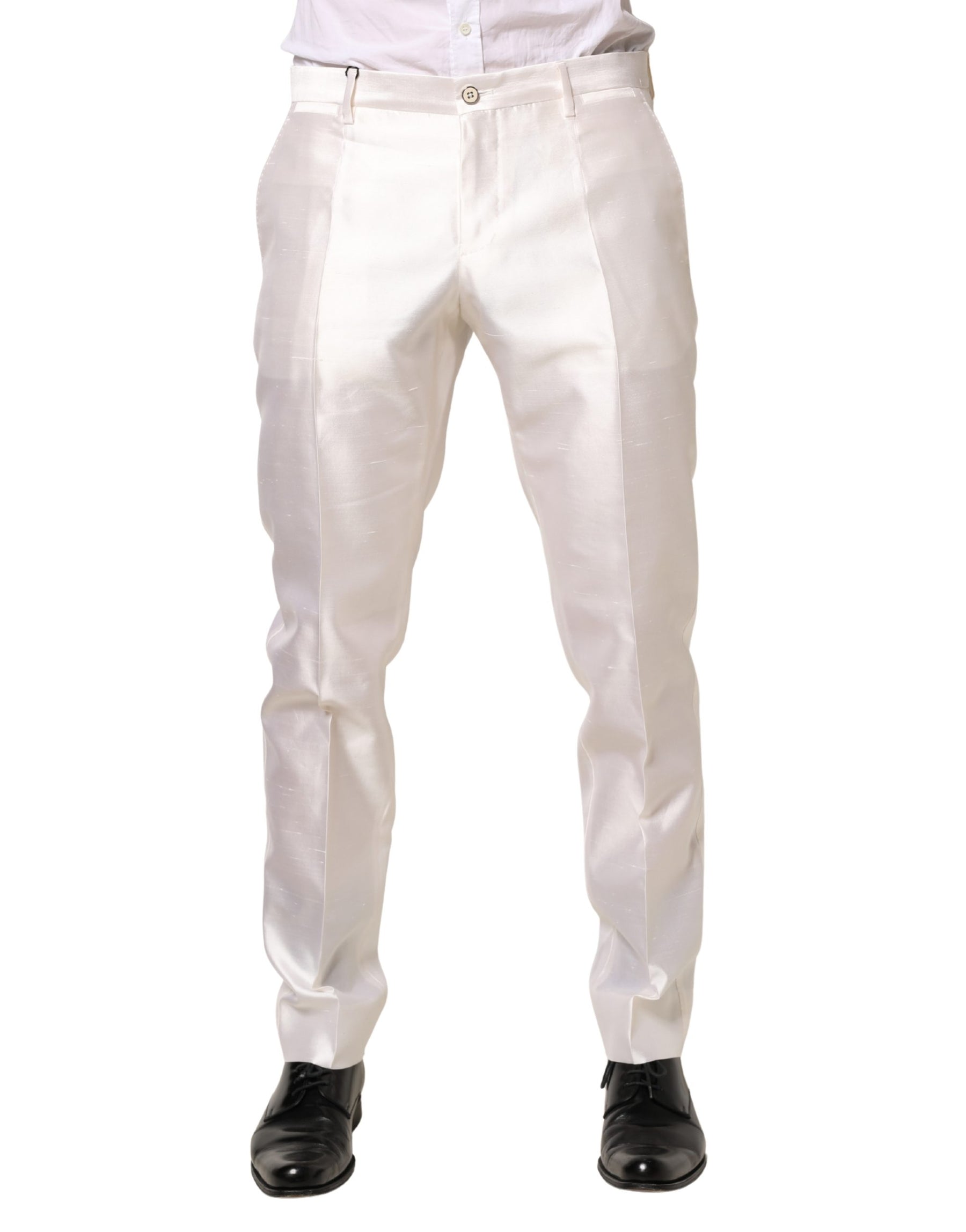 Dolce & Gabbana White Silk Satin Dress Formal Trouser Pants | Regal Royce