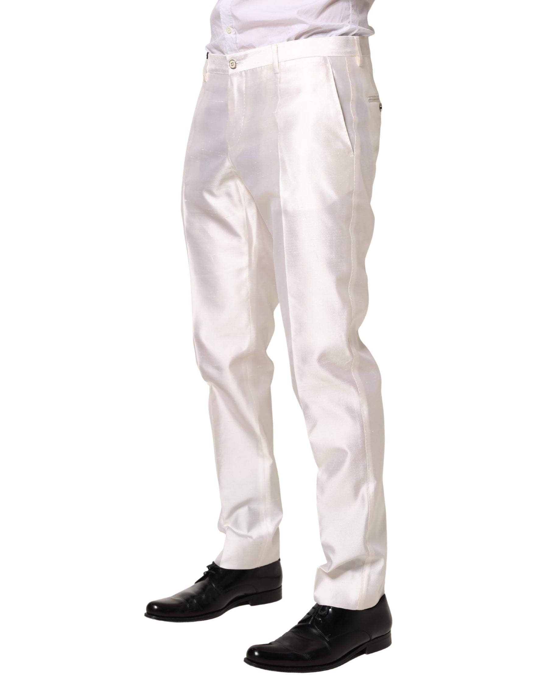 Dolce & Gabbana White Silk Satin Dress Formal Trouser Pants | Regal Royce