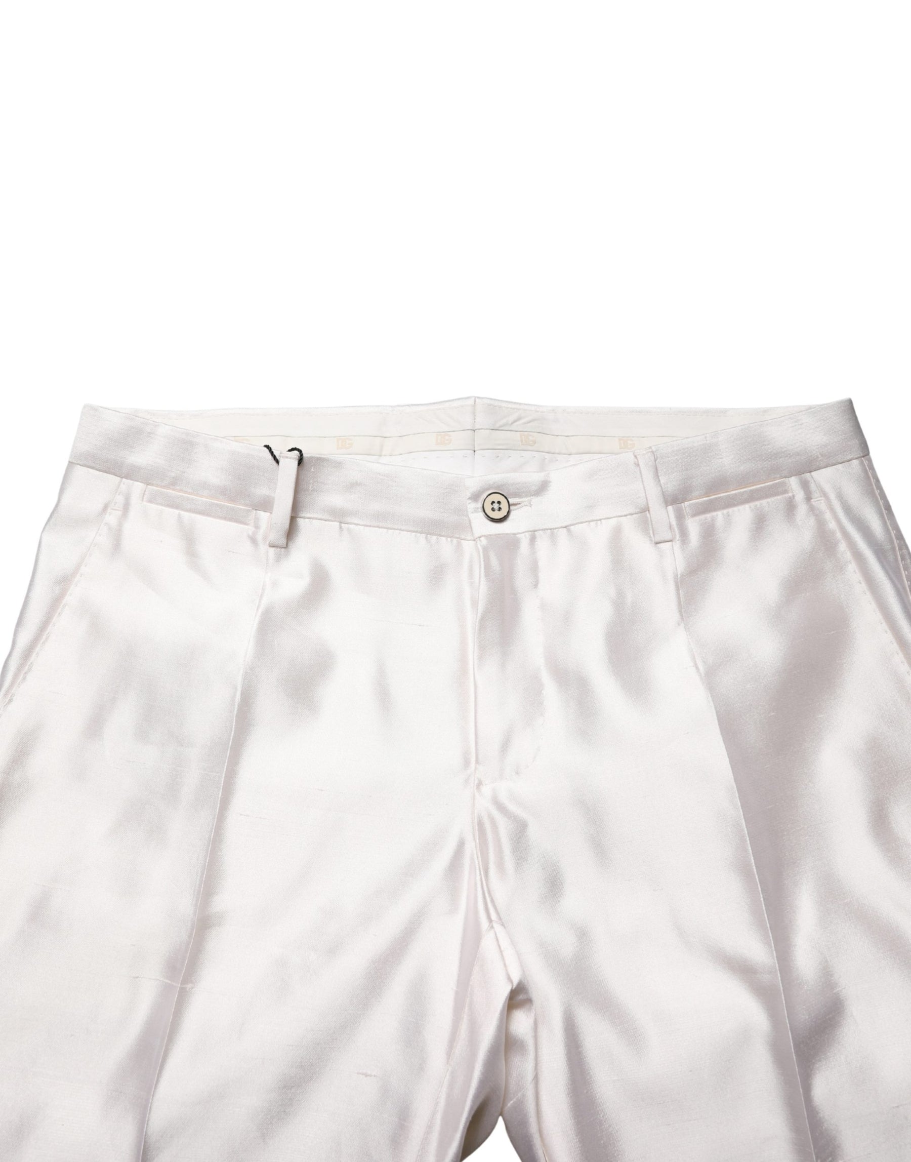 Dolce & Gabbana White Silk Satin Dress Formal Trouser Pants | Regal Royce