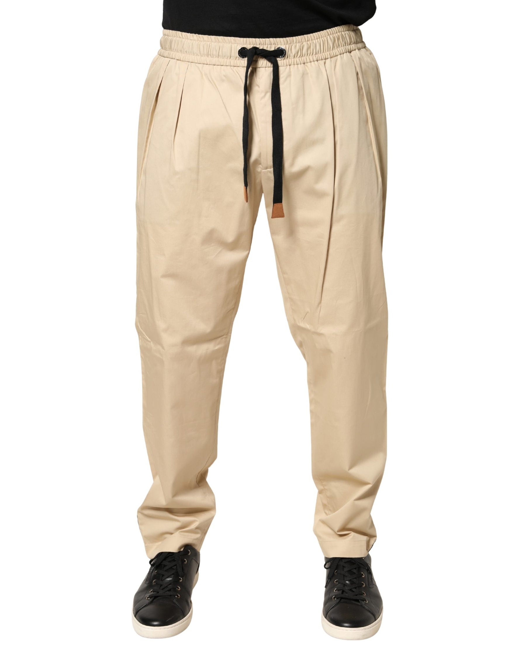 Dolce & Gabbana Beige Cotton Skinny Men Jogger Trouser Pants | Regal Royce