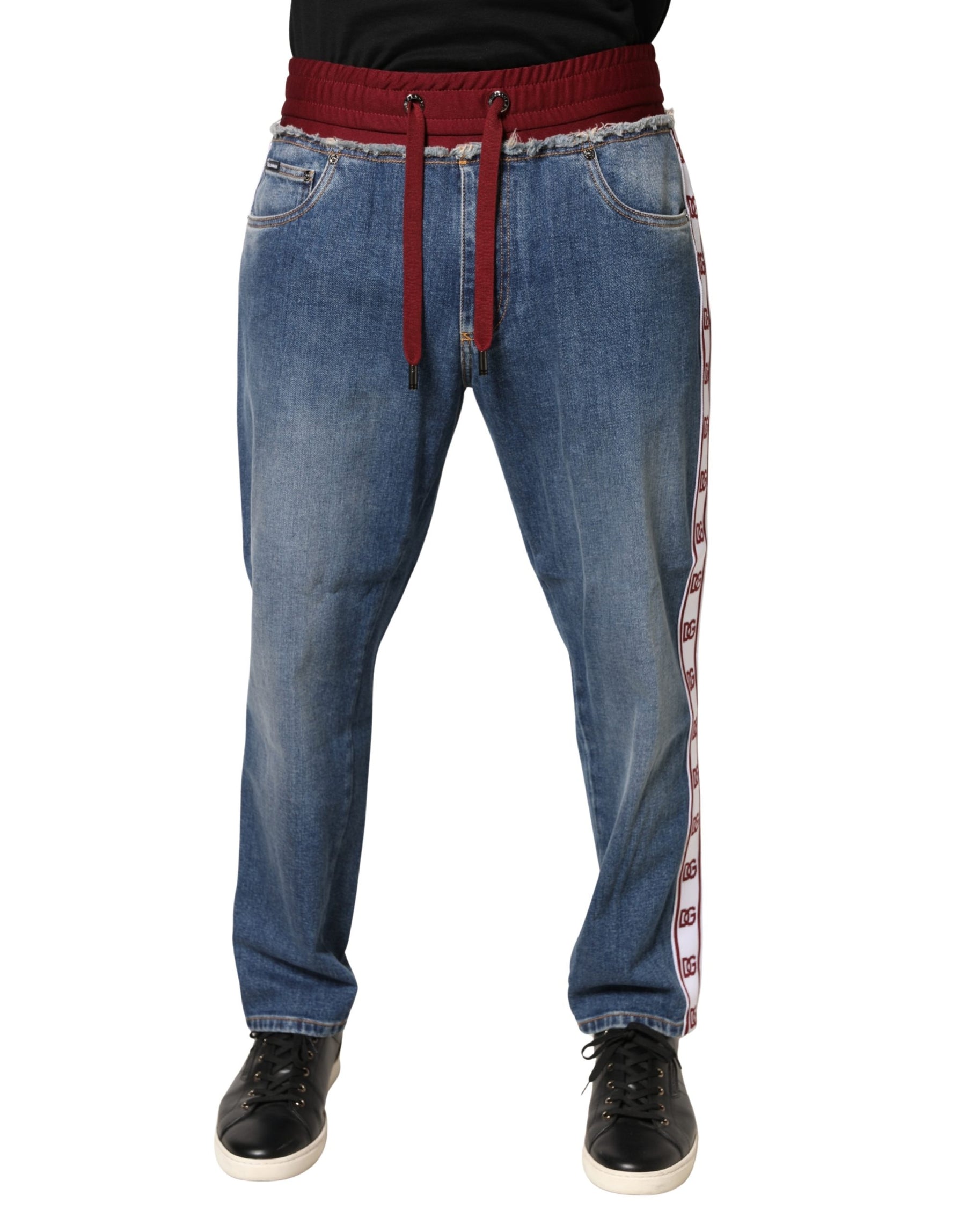Dolce & Gabbana Blue Cotton Drawstring Straight Denim Jeans | Regal Royce