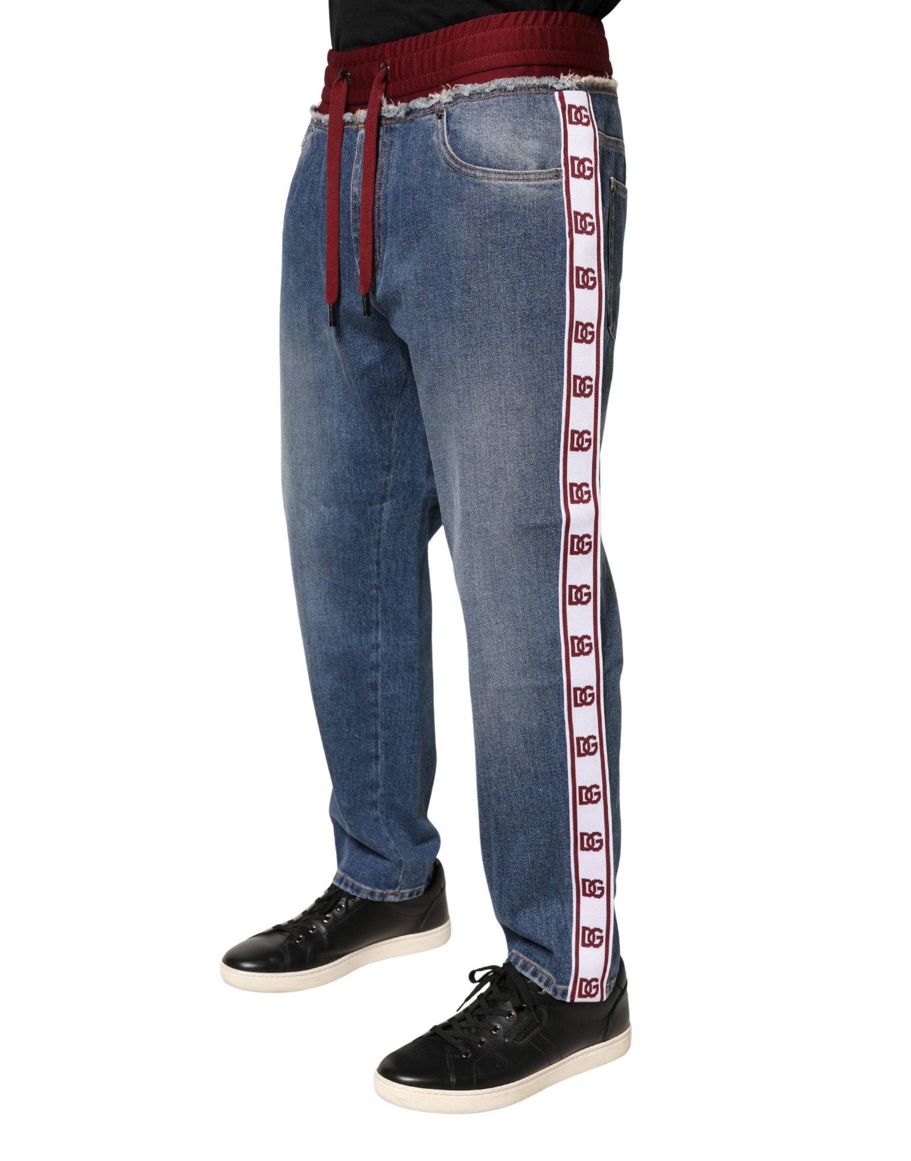 Dolce & Gabbana Blue Cotton Drawstring Straight Denim Jeans | Regal Royce