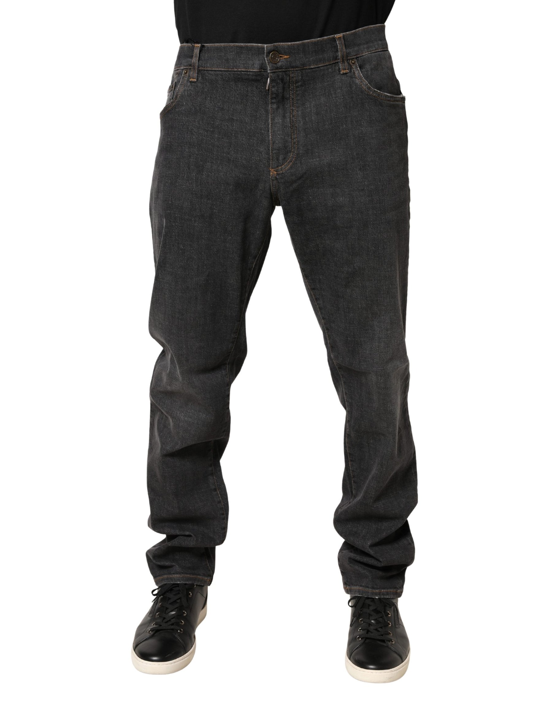 Dolce & Gabbana Dark Gray Slim Fit Cotton Men Denim Jeans | Regal Royce