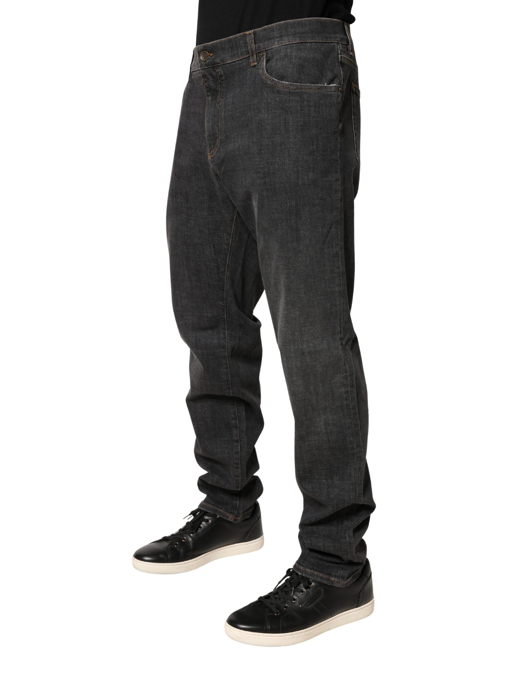 Dolce & Gabbana Dark Gray Slim Fit Cotton Men Denim Jeans | Regal Royce