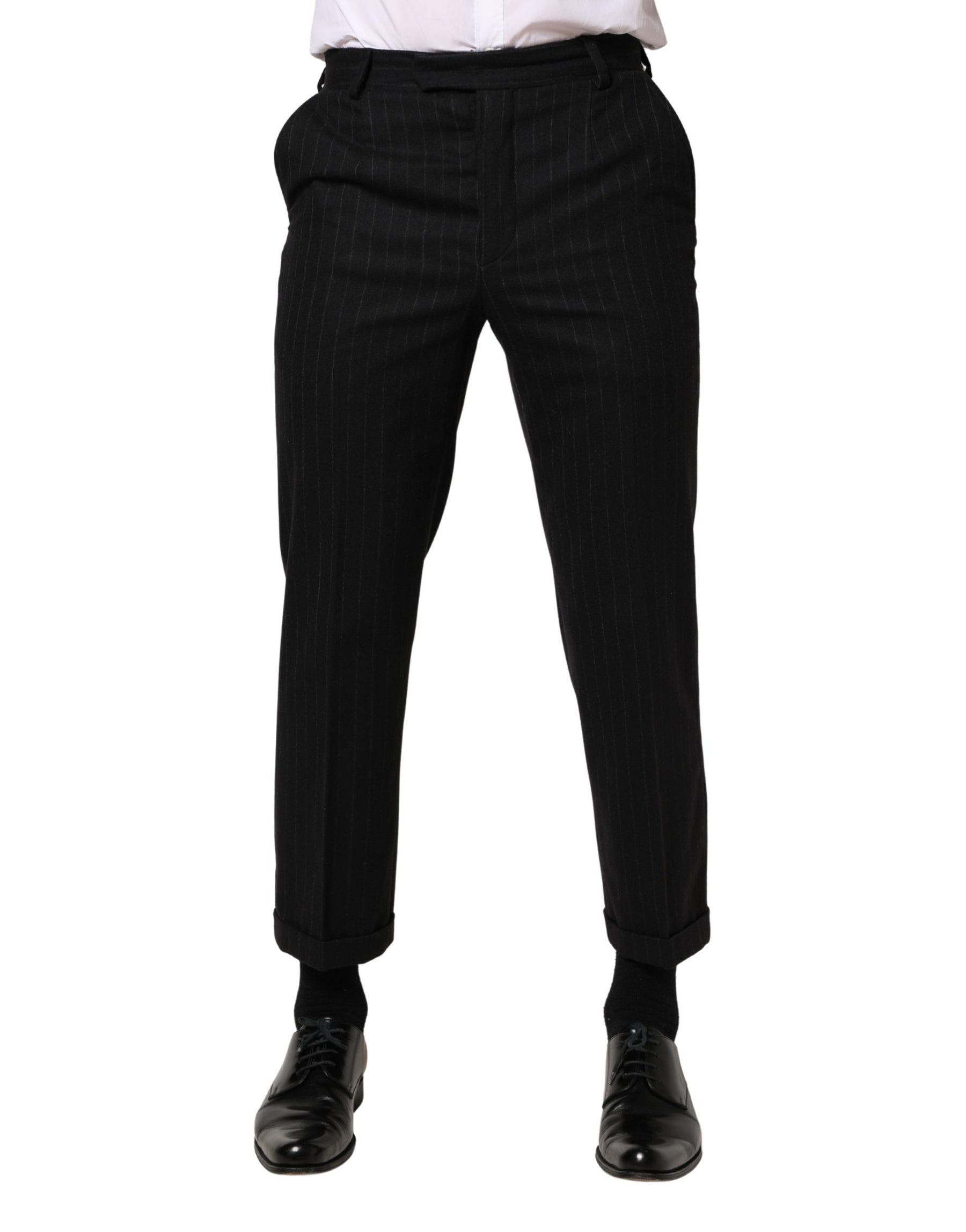 Dolce & Gabbana Black Stripes Wool Dress Formal Trouser Pants | Regal Royce