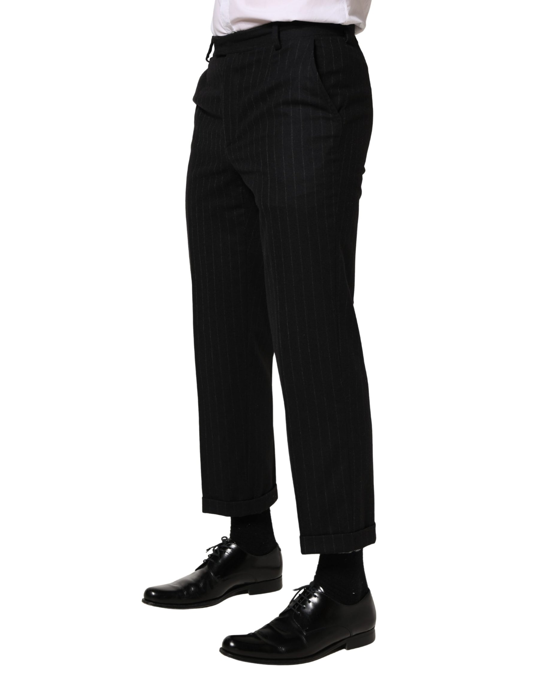 Dolce & Gabbana Black Stripes Wool Dress Formal Trouser Pants | Regal Royce