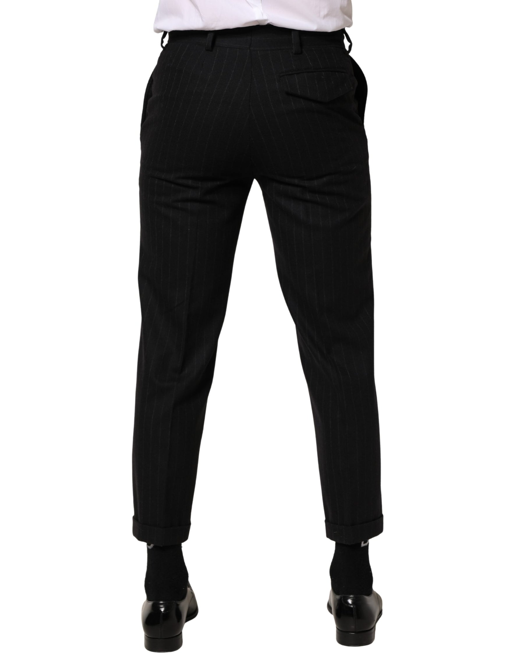 Dolce & Gabbana Black Stripes Wool Dress Formal Trouser Pants | Regal Royce