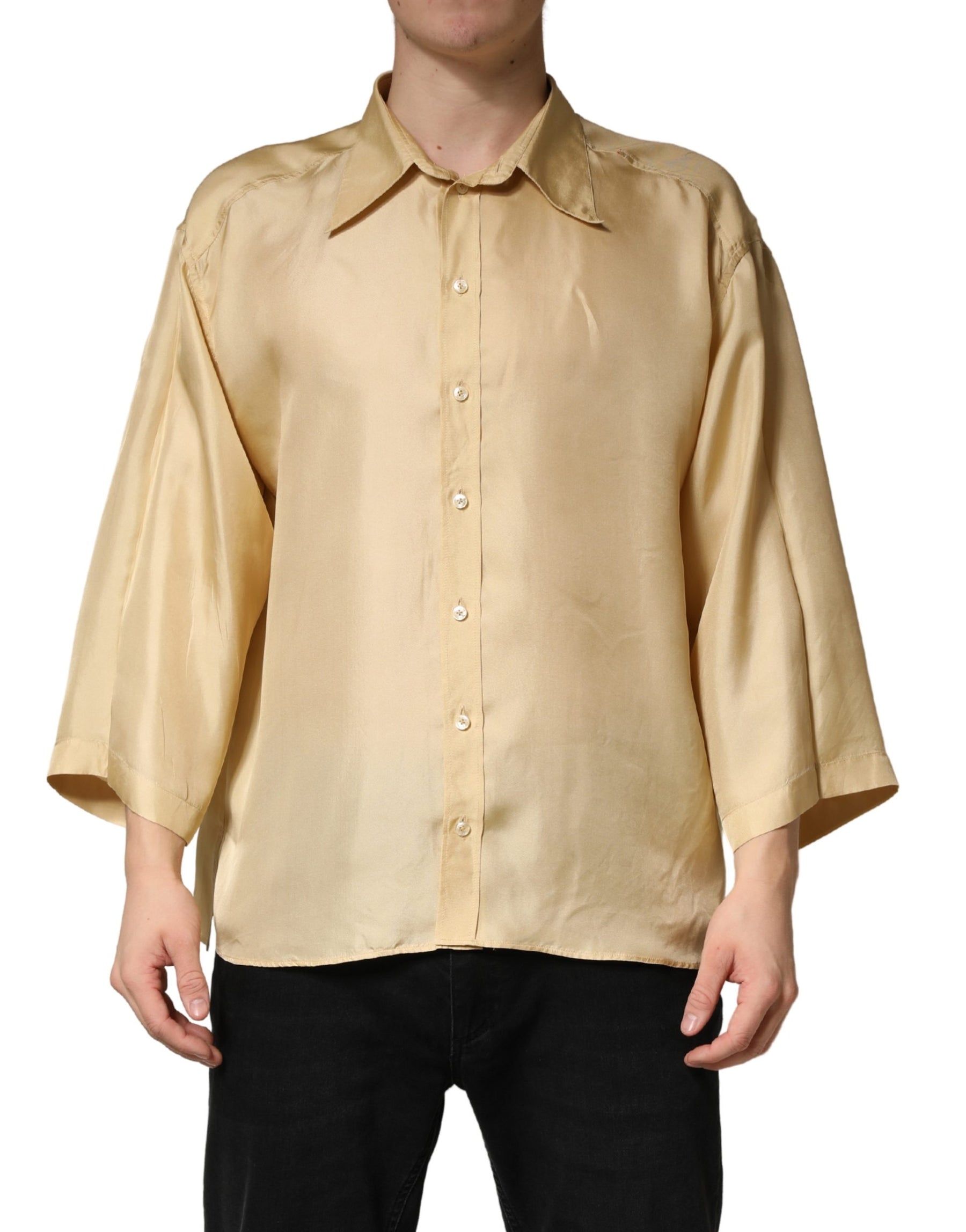 Dolce & Gabbana Yellow Silk Button Down Men Oversize Shirt | Regal Royce