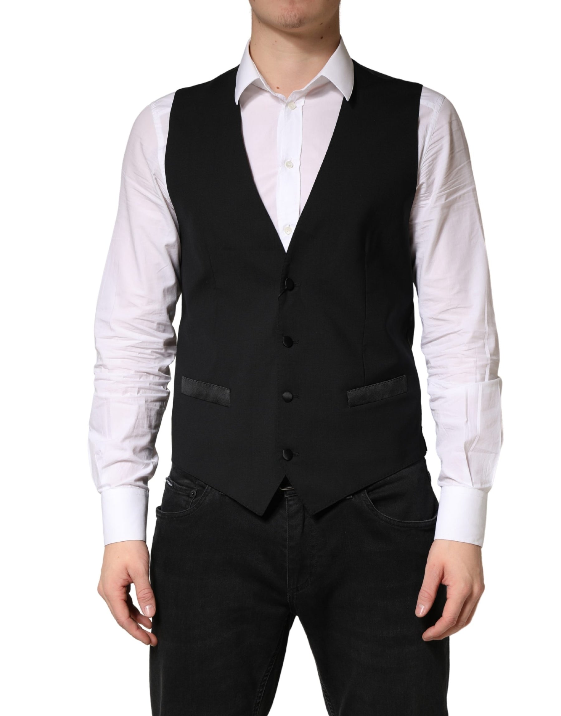 Dolce & Gabbana Black Wool Dress Men Formal Waistcoat Vest | Regal Royce