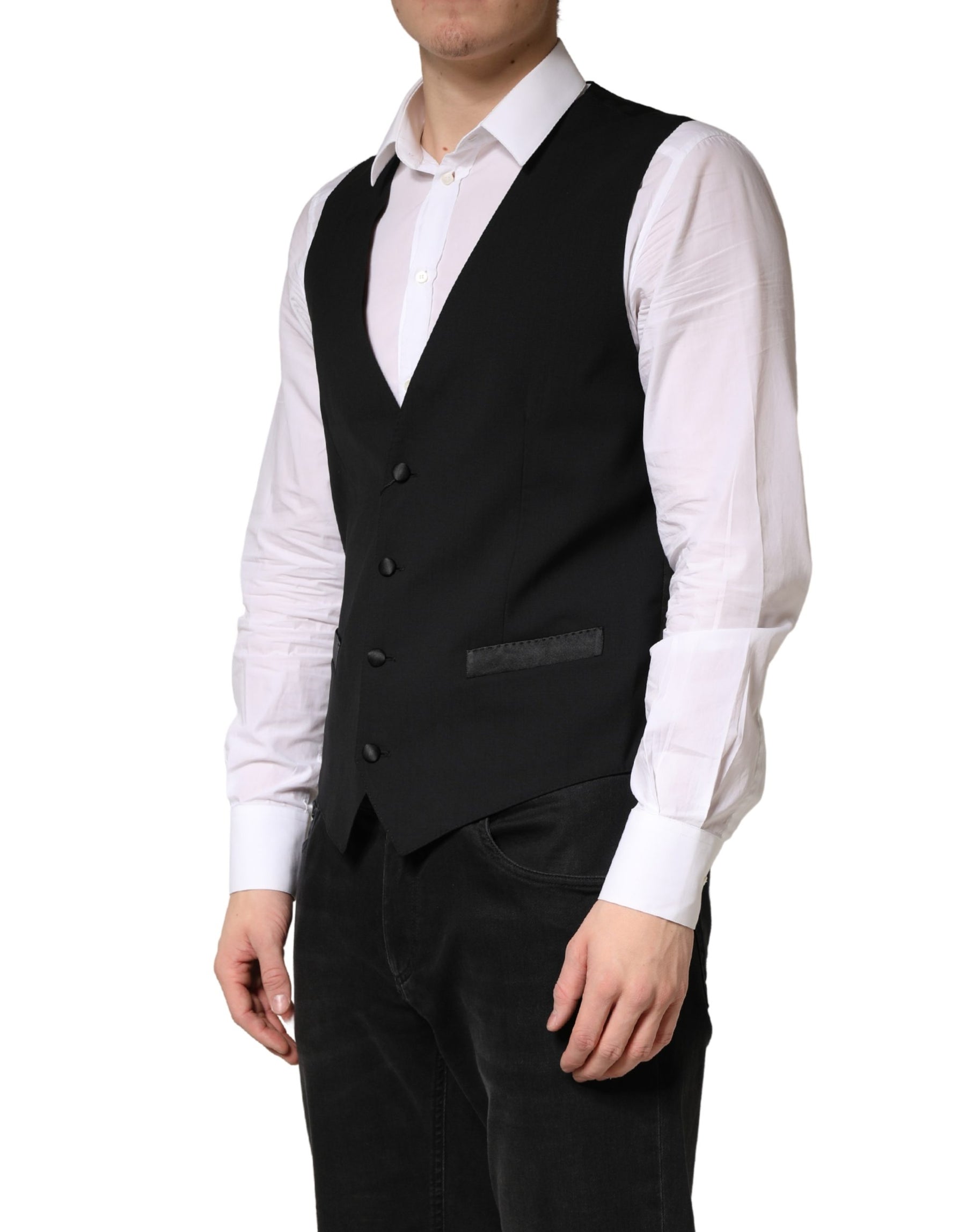 Dolce & Gabbana Black Wool Dress Men Formal Waistcoat Vest | Regal Royce