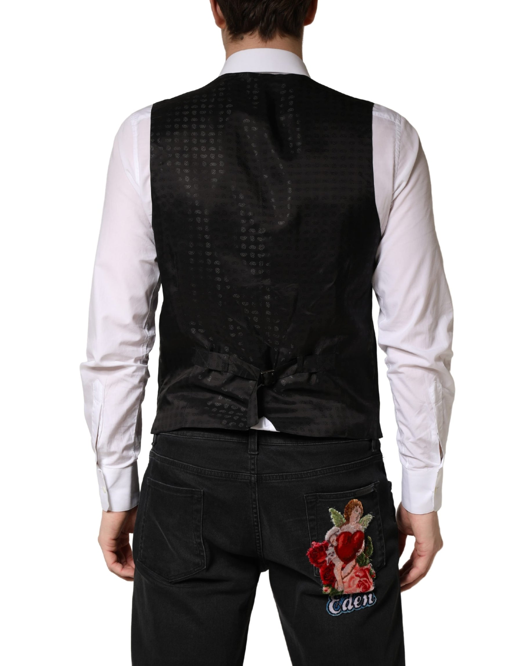 Dolce & Gabbana Black Wool Dress Men Formal Waistcoat Vest | Regal Royce