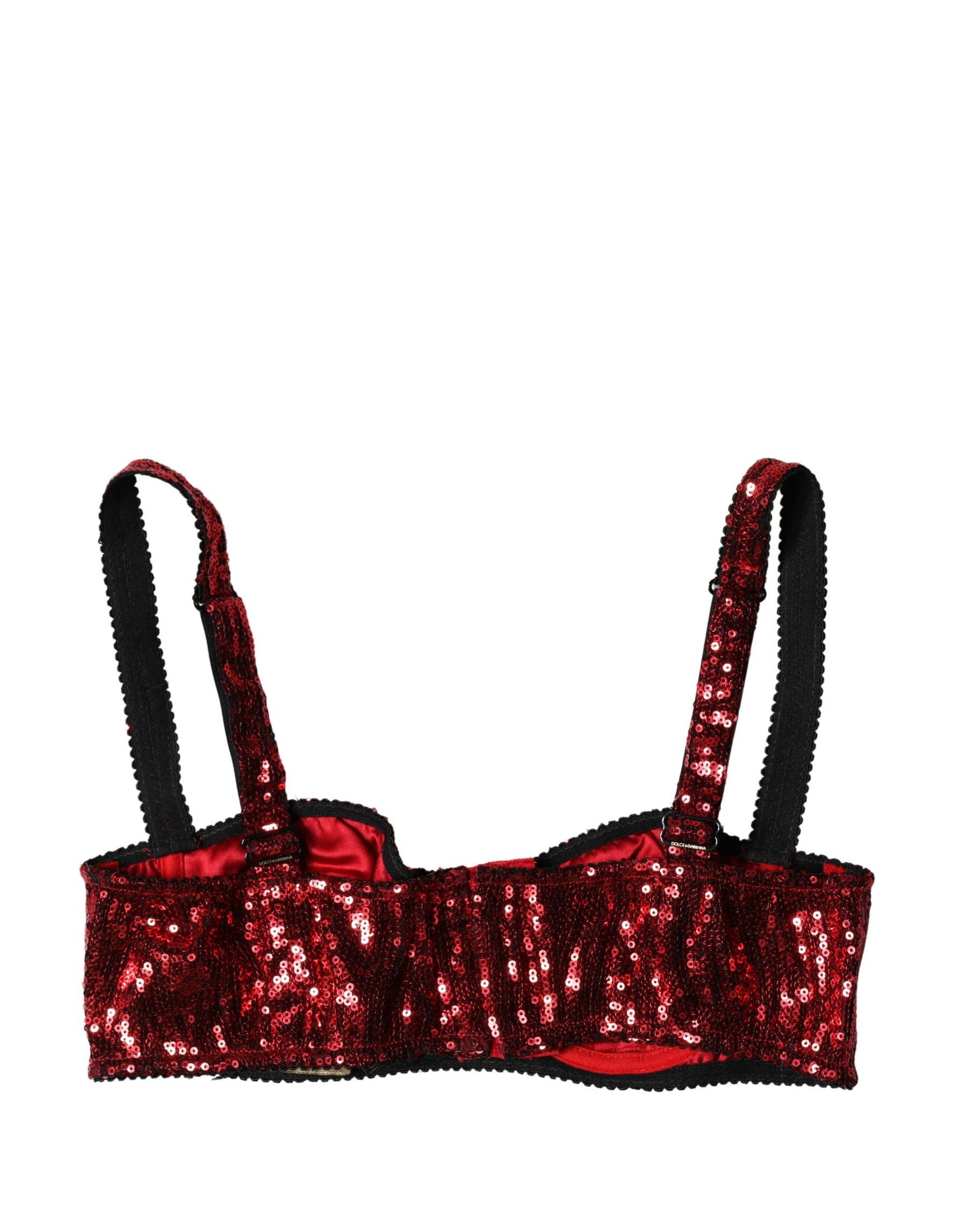 Dolce & Gabbana Red Sequined Nylon Balconnet Bra Underwear | Regal Royce