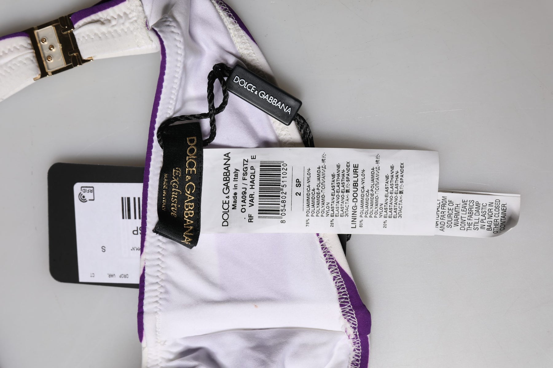 Dolce & Gabbana Purple White Stripes Nylon Bandeau Swimwear | Regal Royce