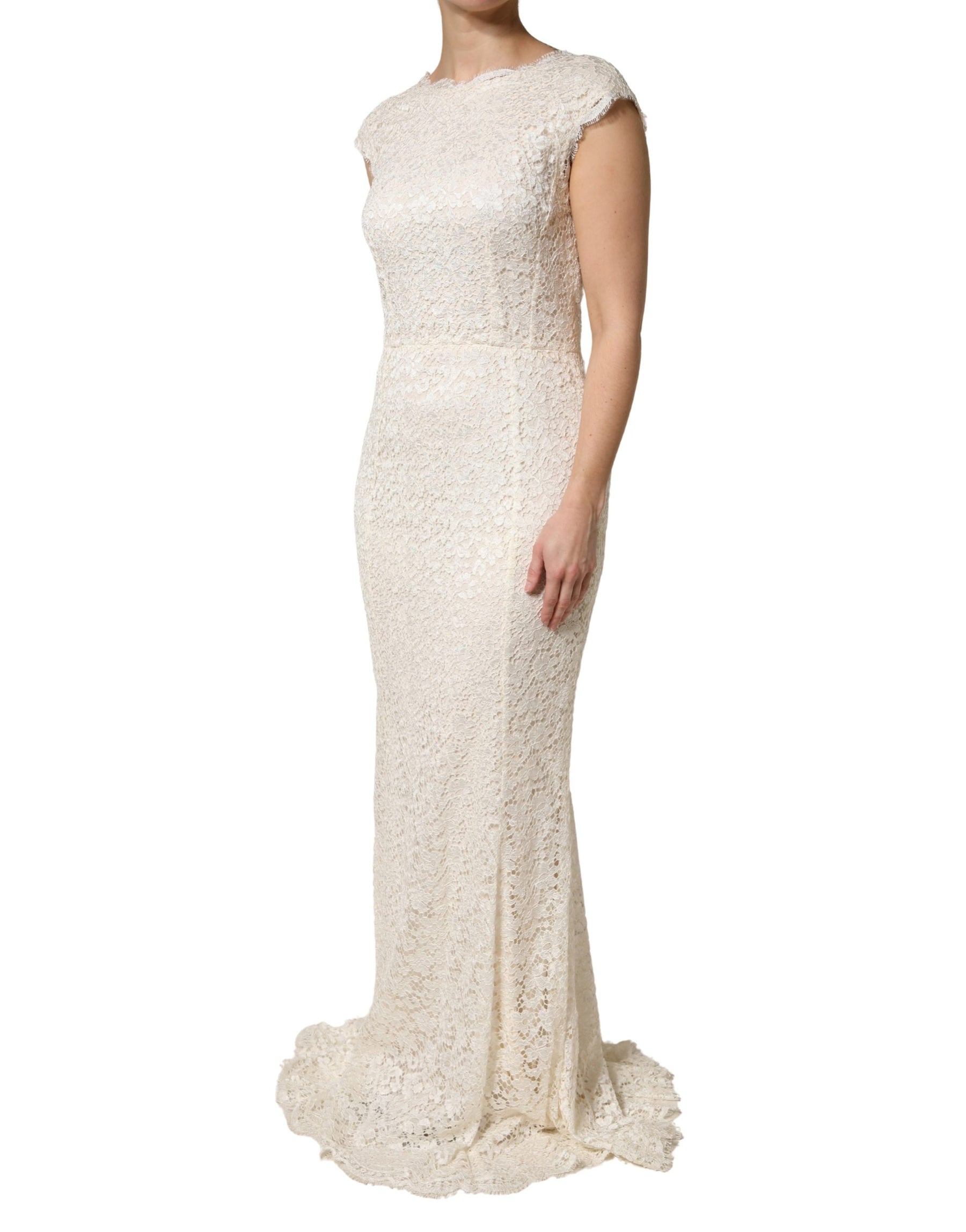 Dolce & Gabbana White Lace Viscose Sheath Long Gown Dress | Regal Royce