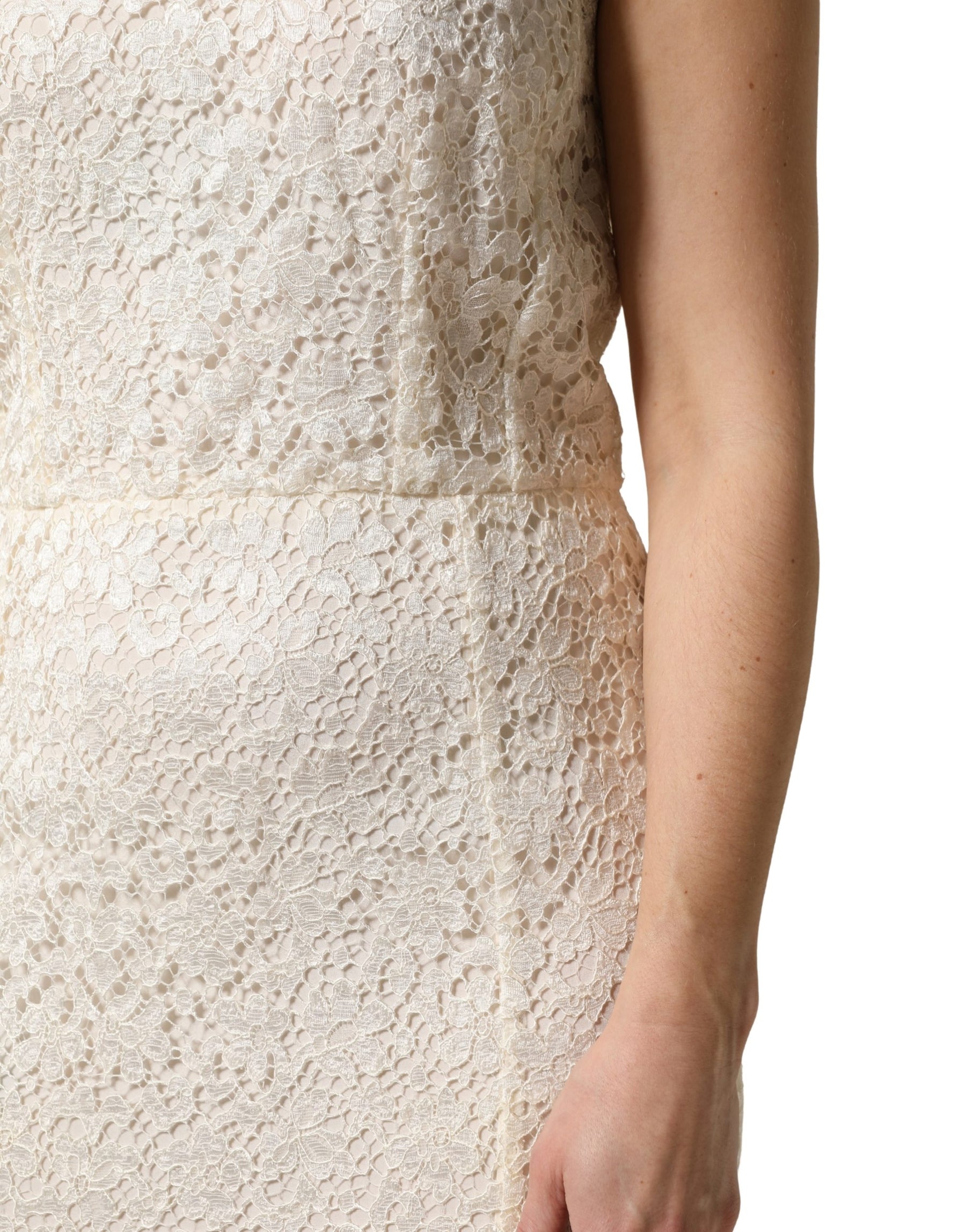 Dolce & Gabbana White Lace Viscose Sheath Long Gown Dress | Regal Royce