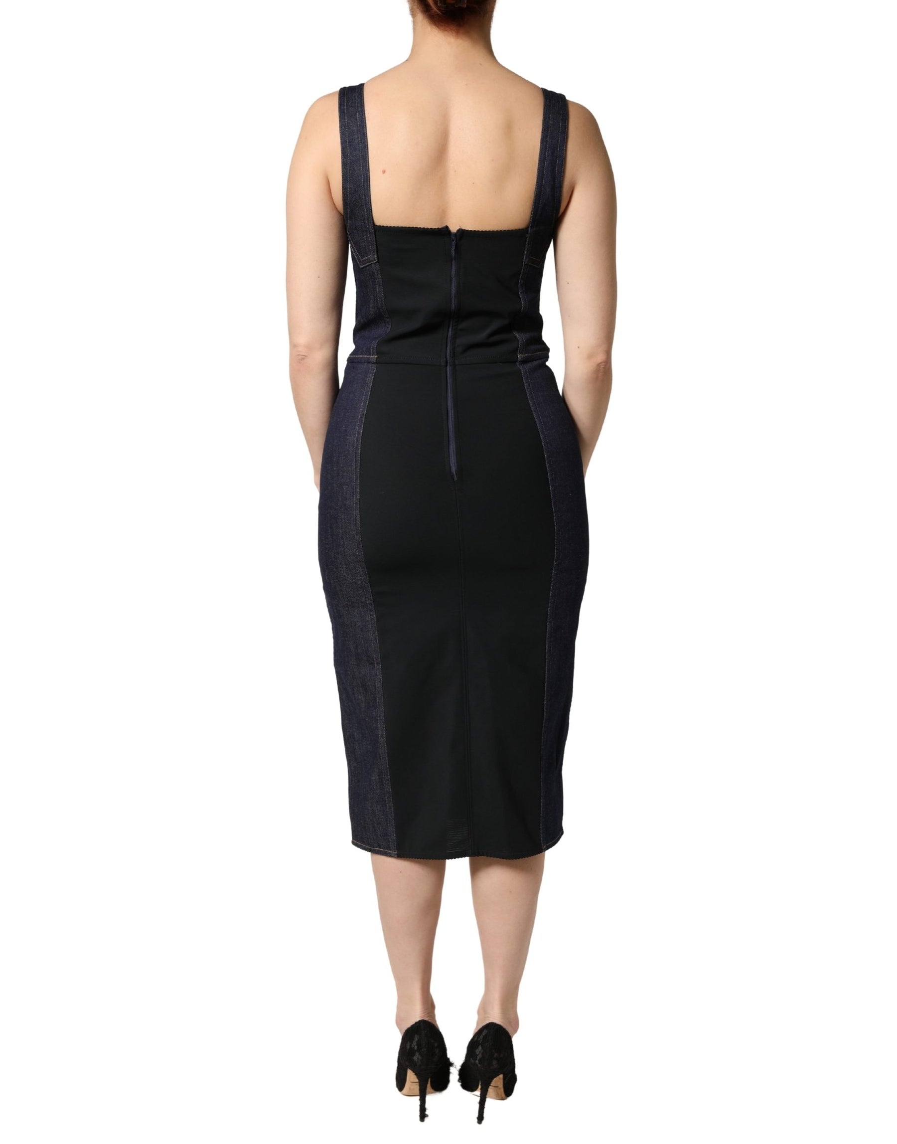 Dolce & Gabbana Dark Blue Cotton Denim Sheath Midi Dress | Regal Royce