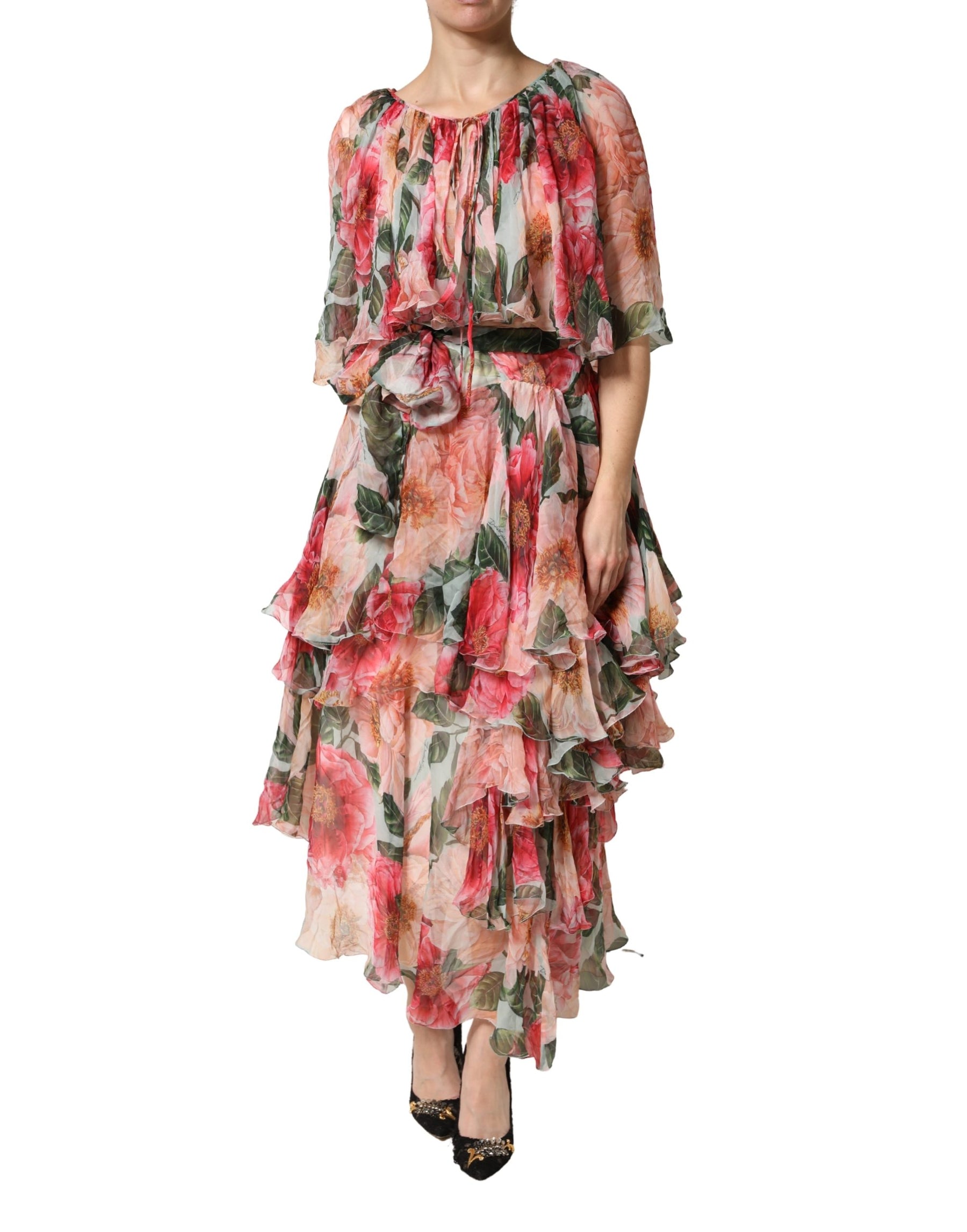 Dolce & Gabbana Multicolor Floral Silk Layered Maxi Dress | Regal Royce