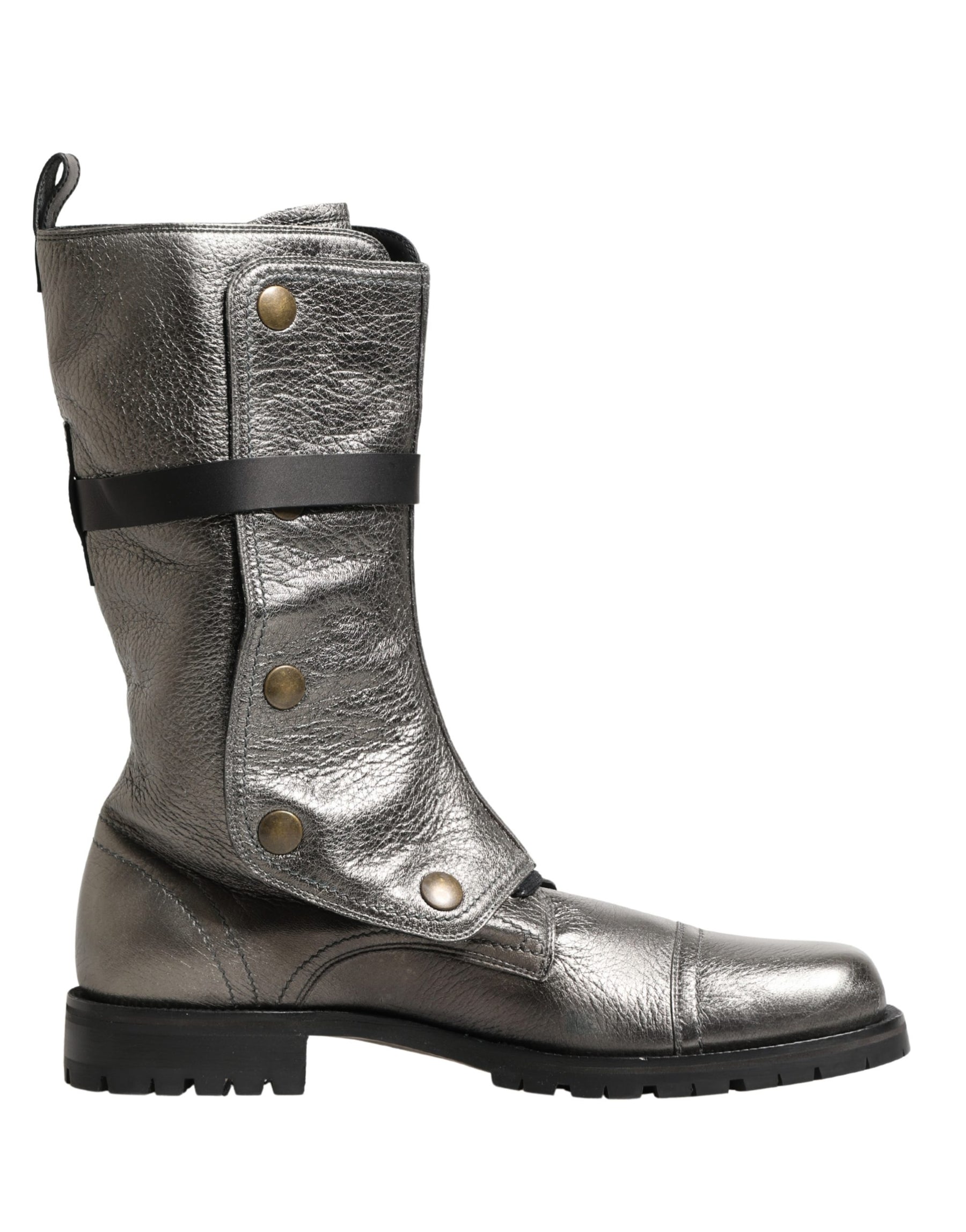 Dolce & Gabbana Metallic Silver Combat Biker Mid Calf Boots Shoes | Regal Royce