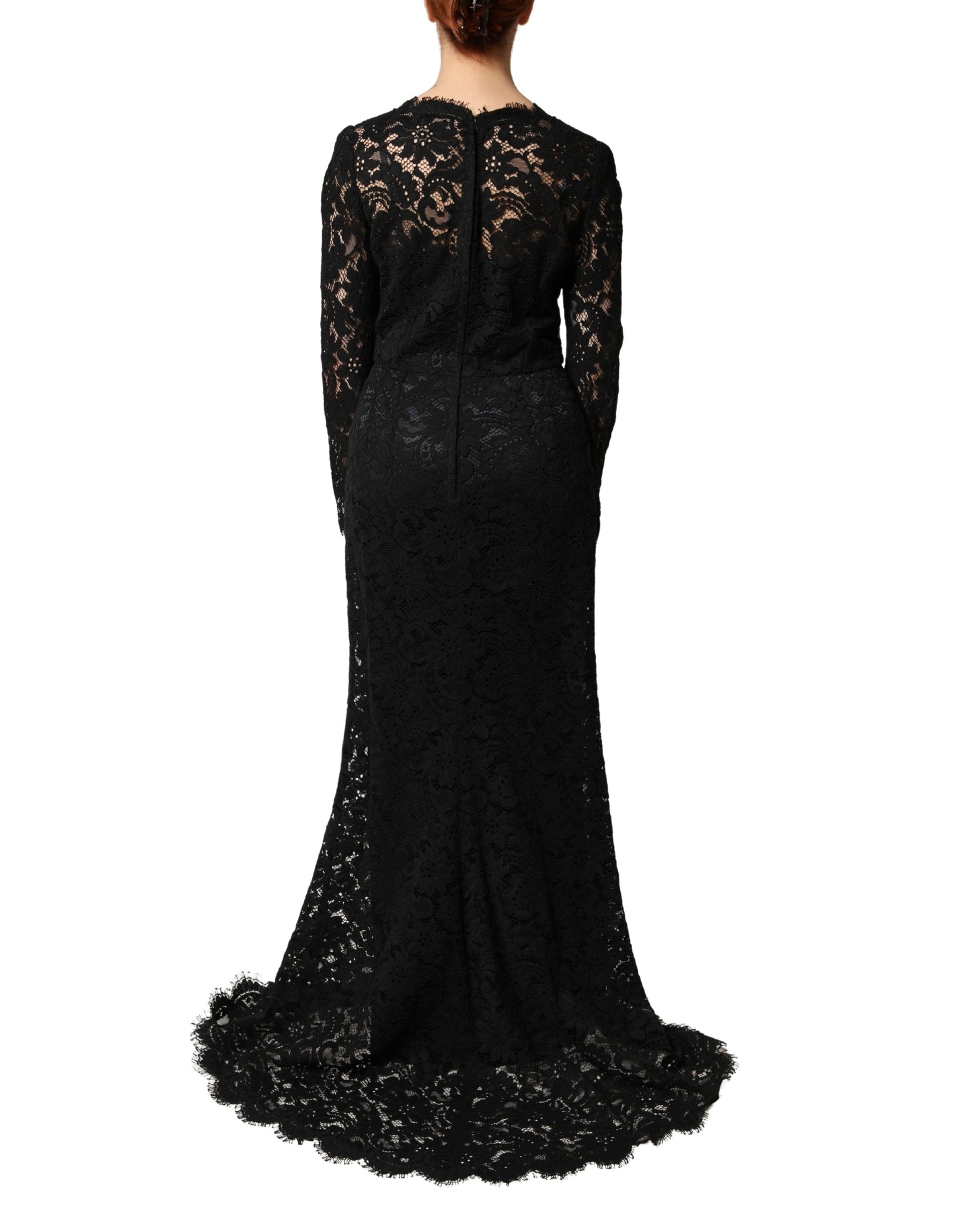 Dolce & Gabbana Black Lace Long Sleeves Cotton Maxi Dress | Regal Royce