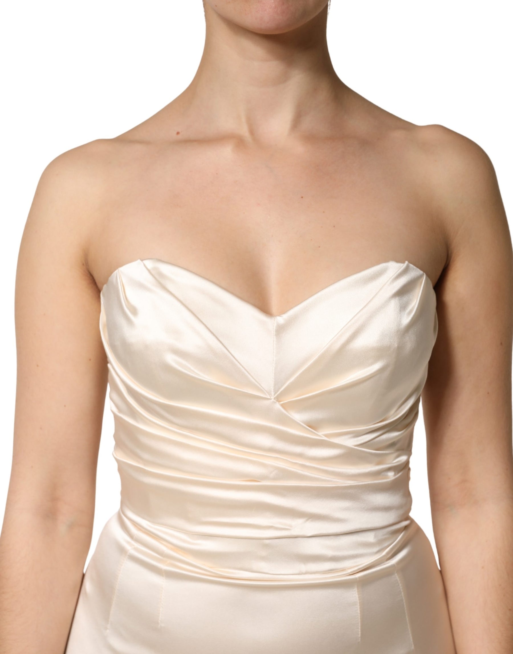 Dolce & Gabbana White Satin Strapless Sheath Maxi Dress | Regal Royce