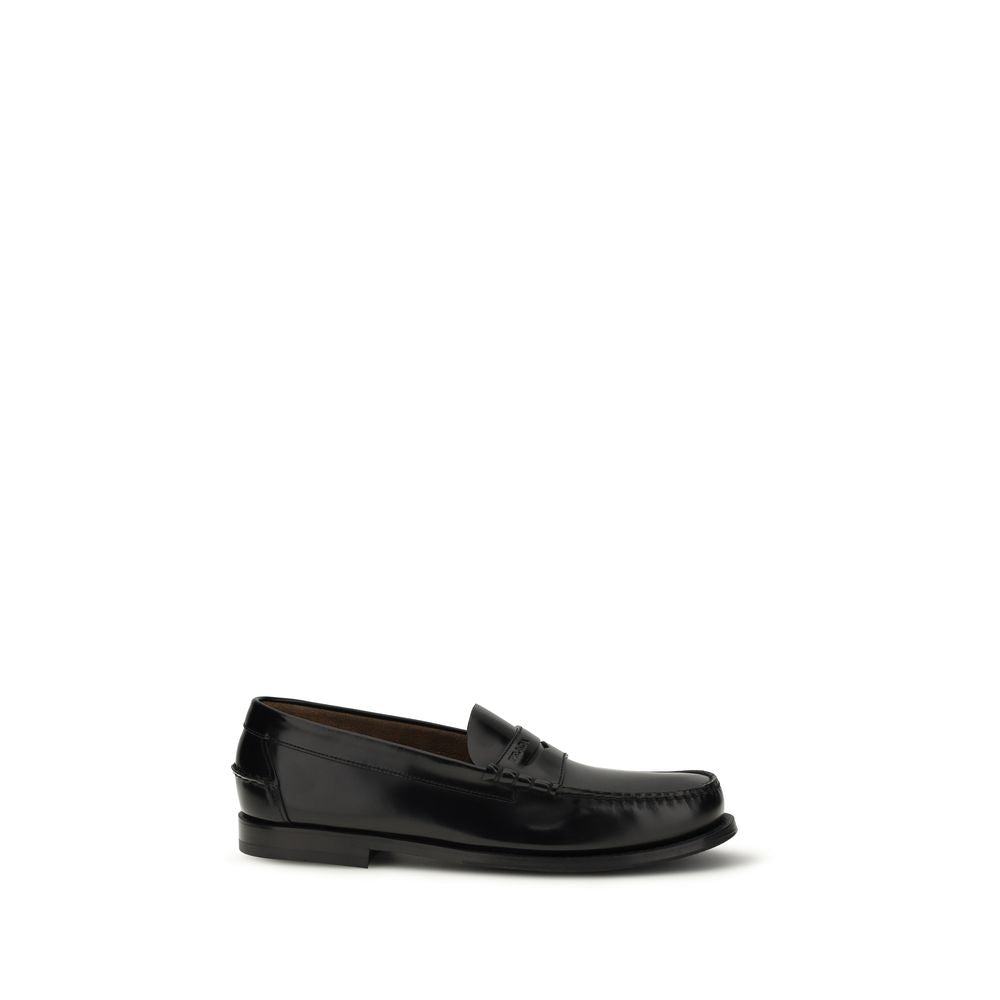 Prada Black Calf Leather Bos Taurus Slip-On Loafers | Regal Royce
