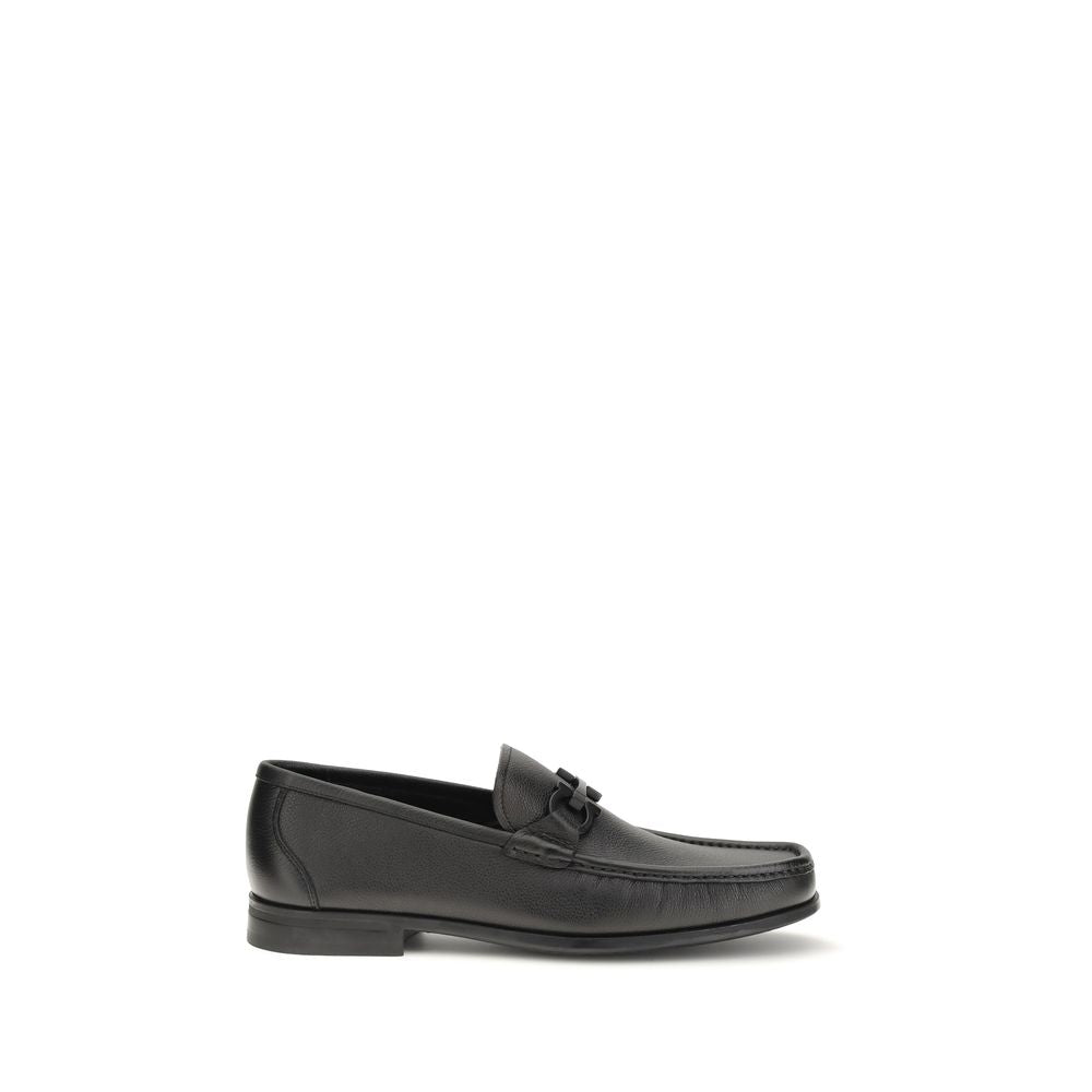 Ferragamo Black Calf Leather Bos Taurus Slip-On Loafers | Regal Royce