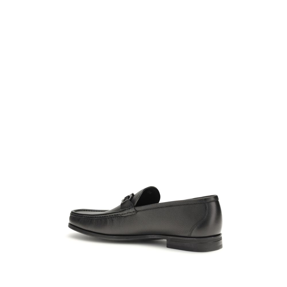 Ferragamo Black Calf Leather Bos Taurus Slip-On Loafers | Regal Royce