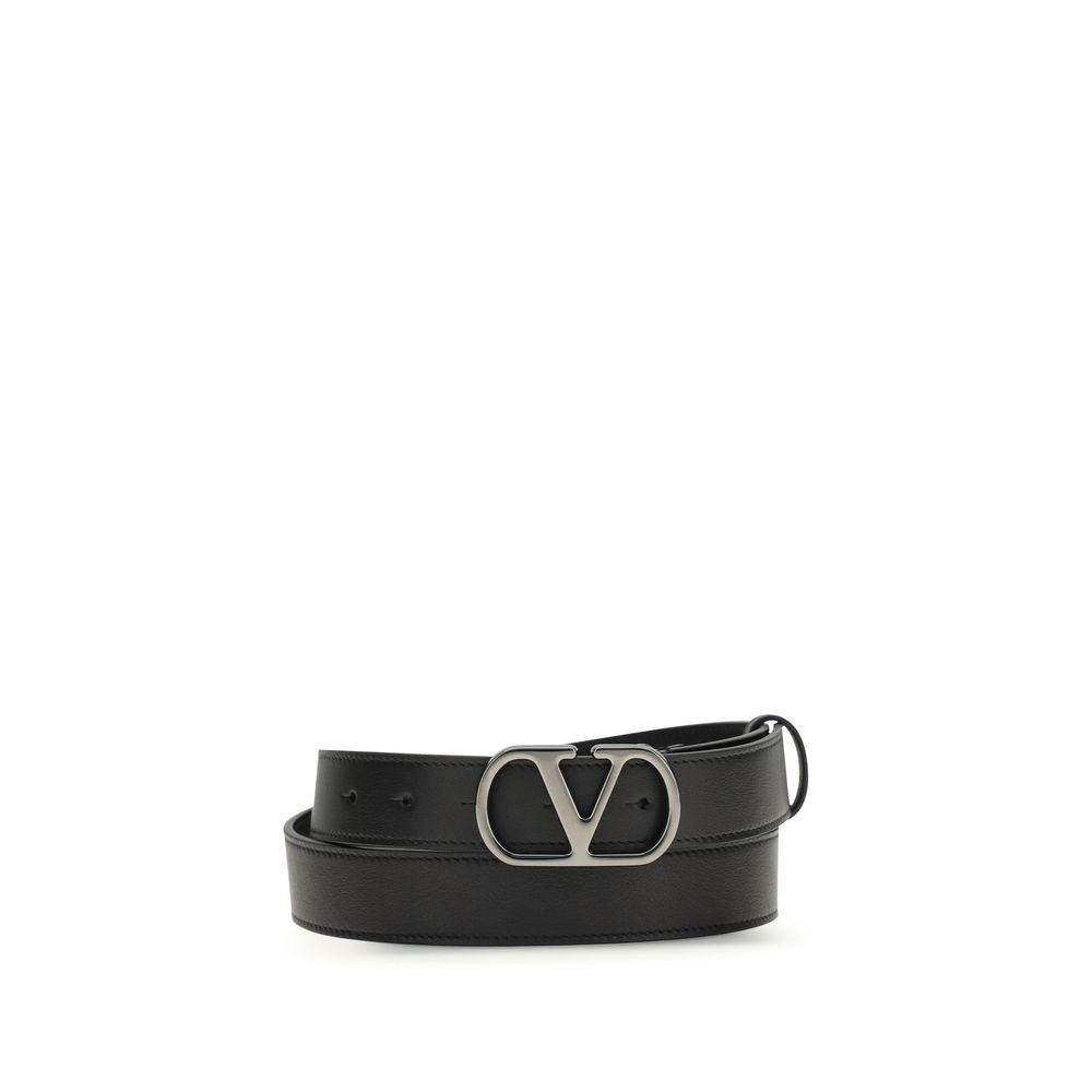 Valentino Garavani Black Calf Leather Bos Taurus Regular Belt | Regal Royce