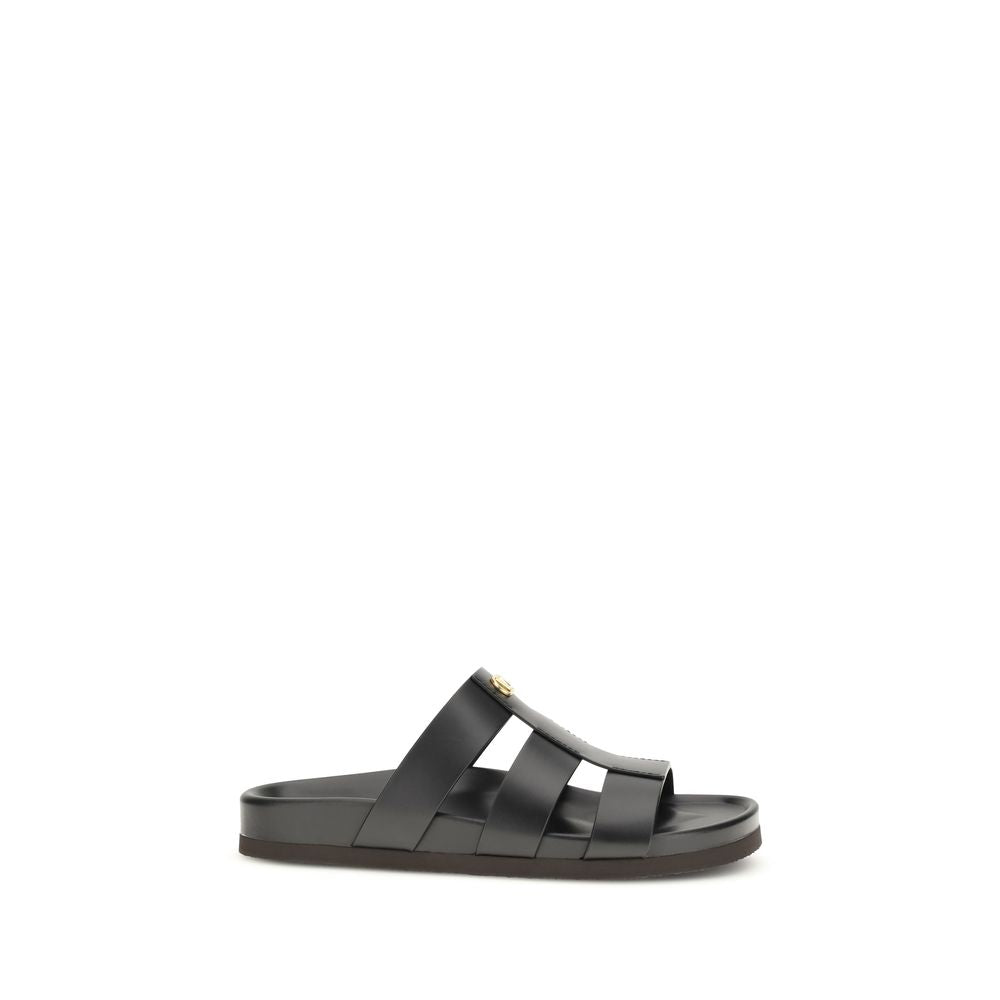 Valentino Garavani Black Calf Leather Bos Taurus Sandals | Regal Royce
