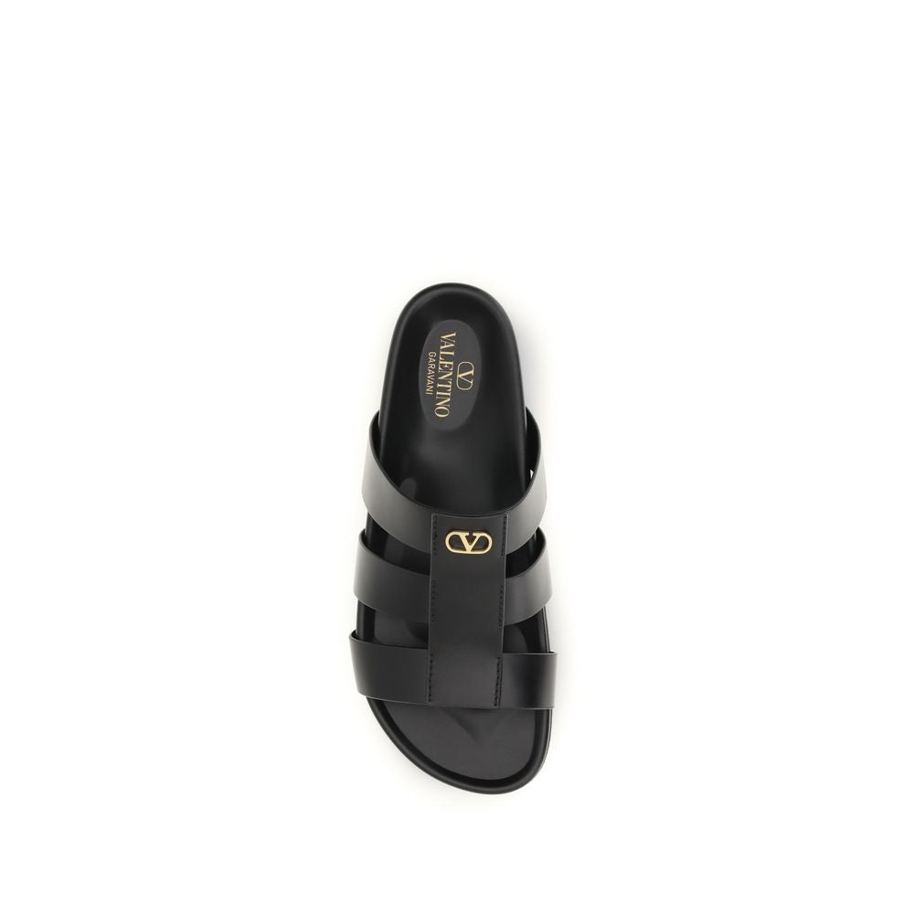 Valentino Garavani Black Calf Leather Bos Taurus Sandals | Regal Royce
