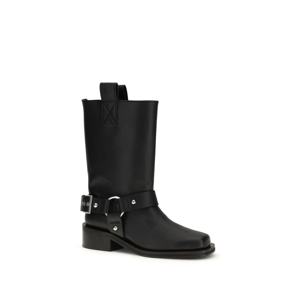 Ganni Black Calf Leather Bos Taurus Lace-Up Boots | Regal Royce