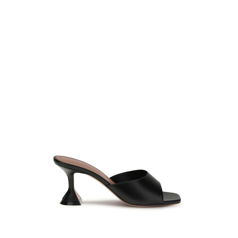 Amina Muaddi Black Calf Leather Bos Taurus Stiletto Heel Sandals | Regal Royce