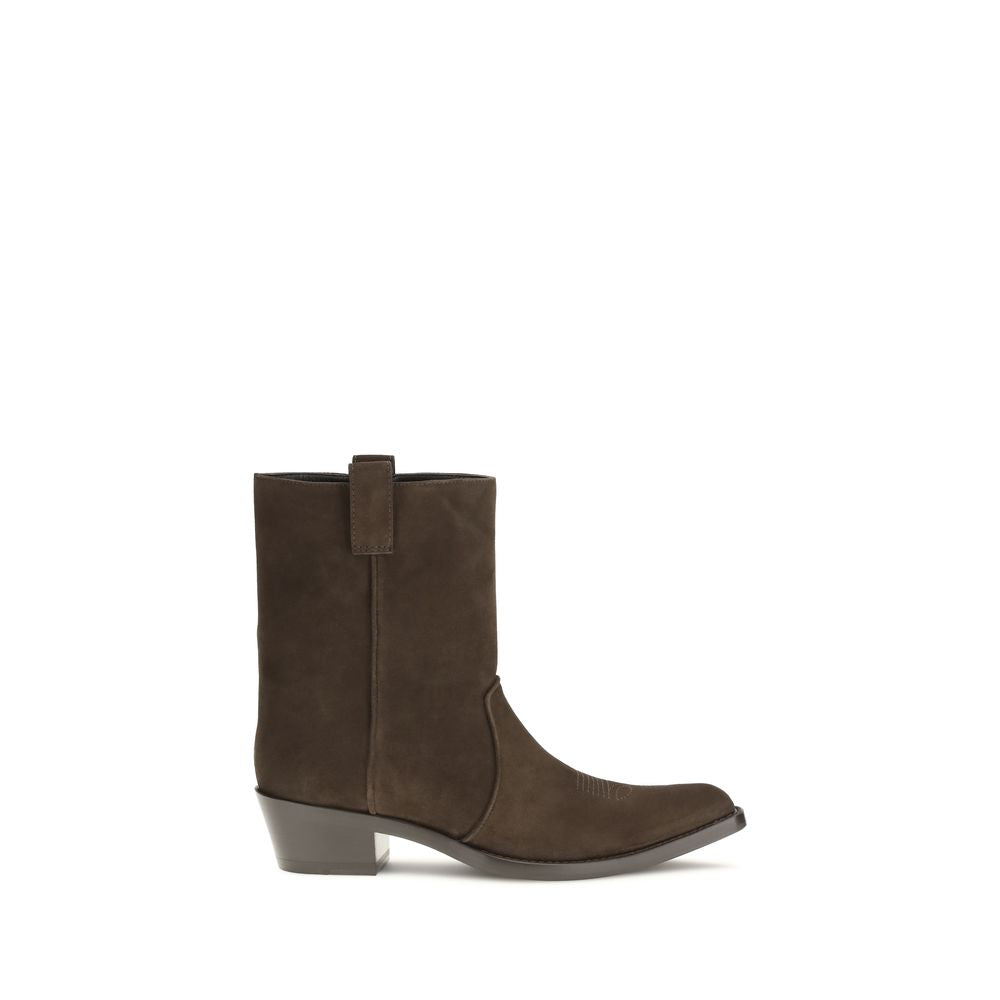 Khaite Brown Calf Leather Bos Taurus Ankle Boots | Regal Royce