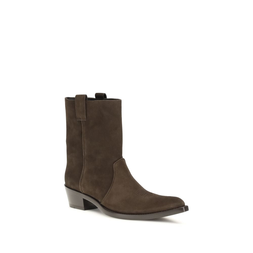 Khaite Brown Calf Leather Bos Taurus Ankle Boots | Regal Royce