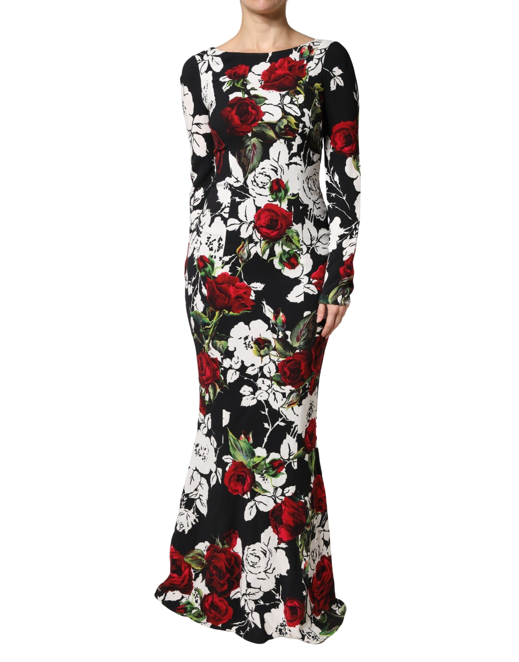 Dolce & Gabbana Black Floral Viscose Bodycon Long Gown Dress | Regal Royce